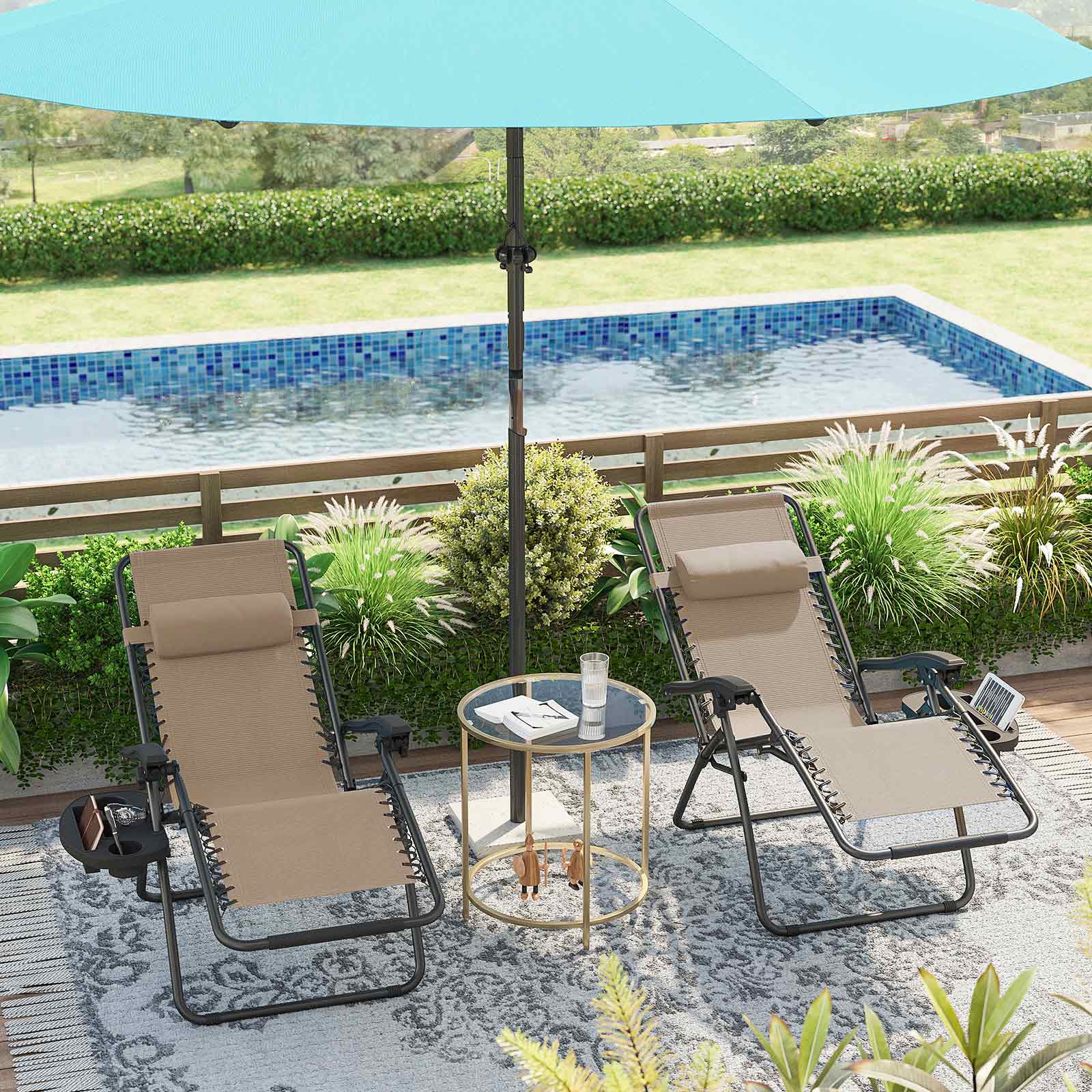 Set of 2 Beige Patio Lounges Chairs on Sale Patio & Garden SONGMICS