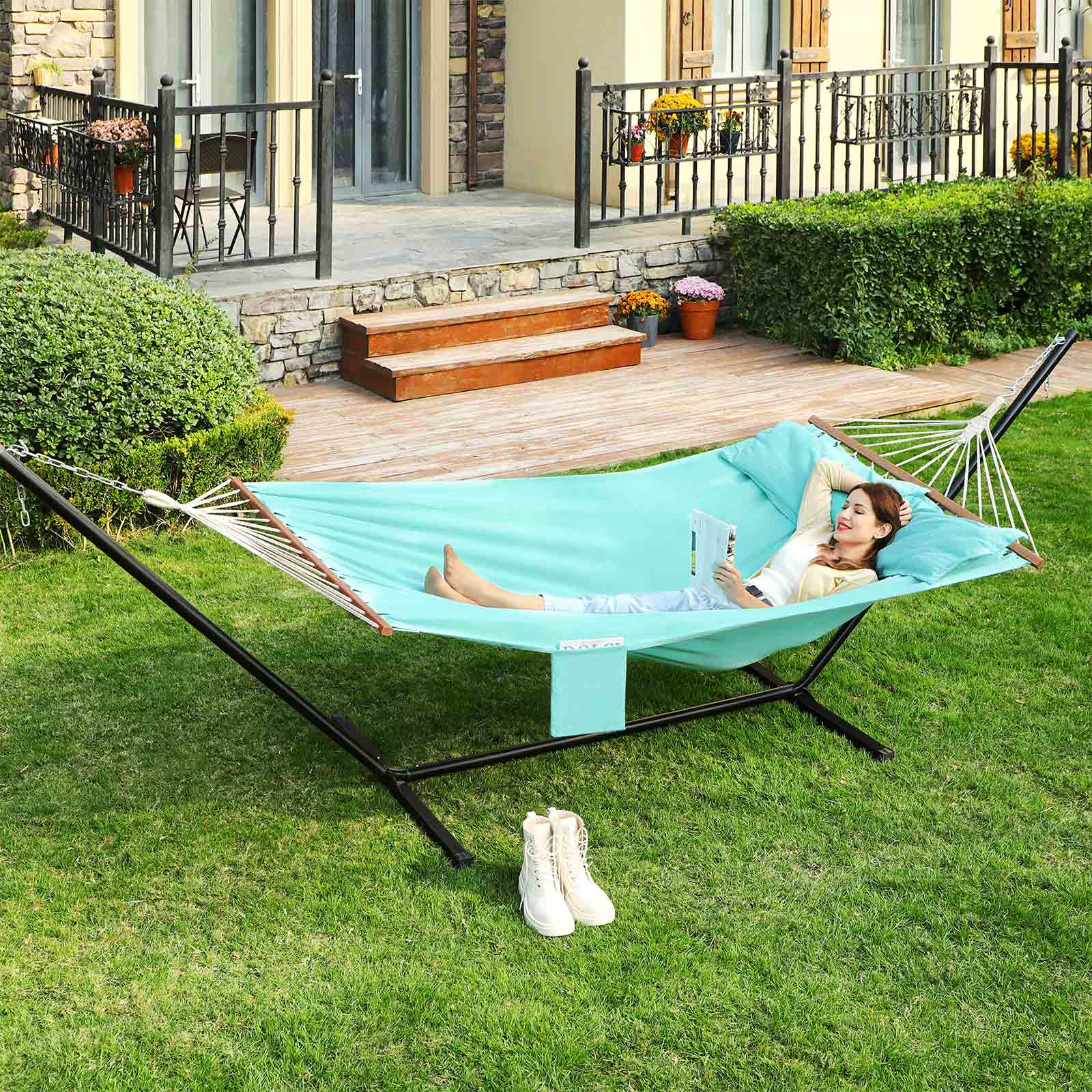 SONGMICS Hammock, Double Hammock with 2 Pillows, Hammock Stand Not