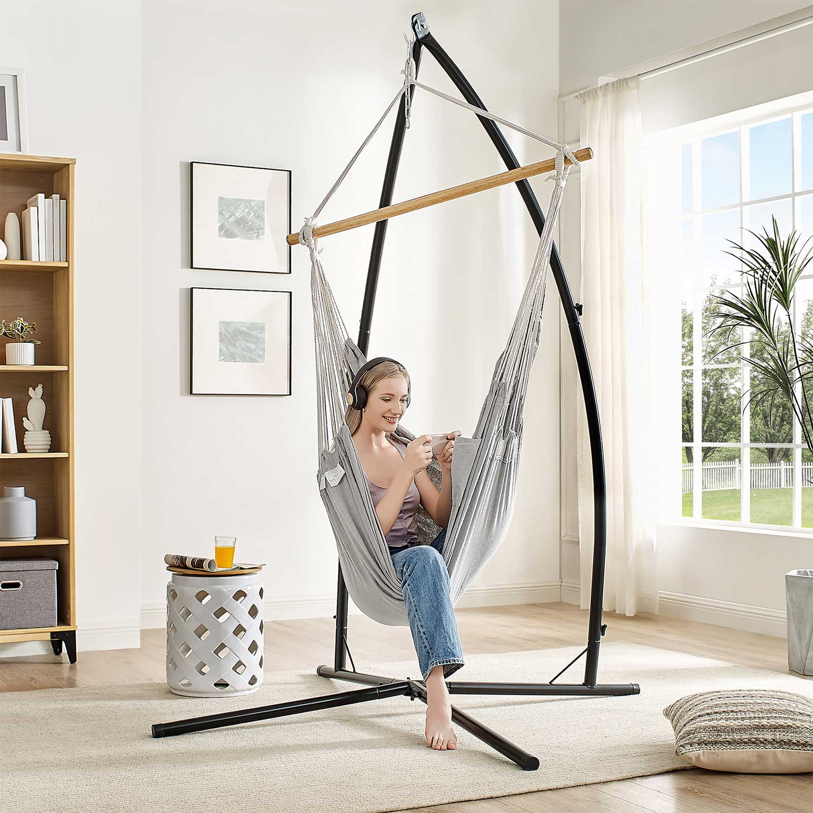 SONGMICS Hammock Chair With Stand, Large Swing Chair With 2 Cushions ...