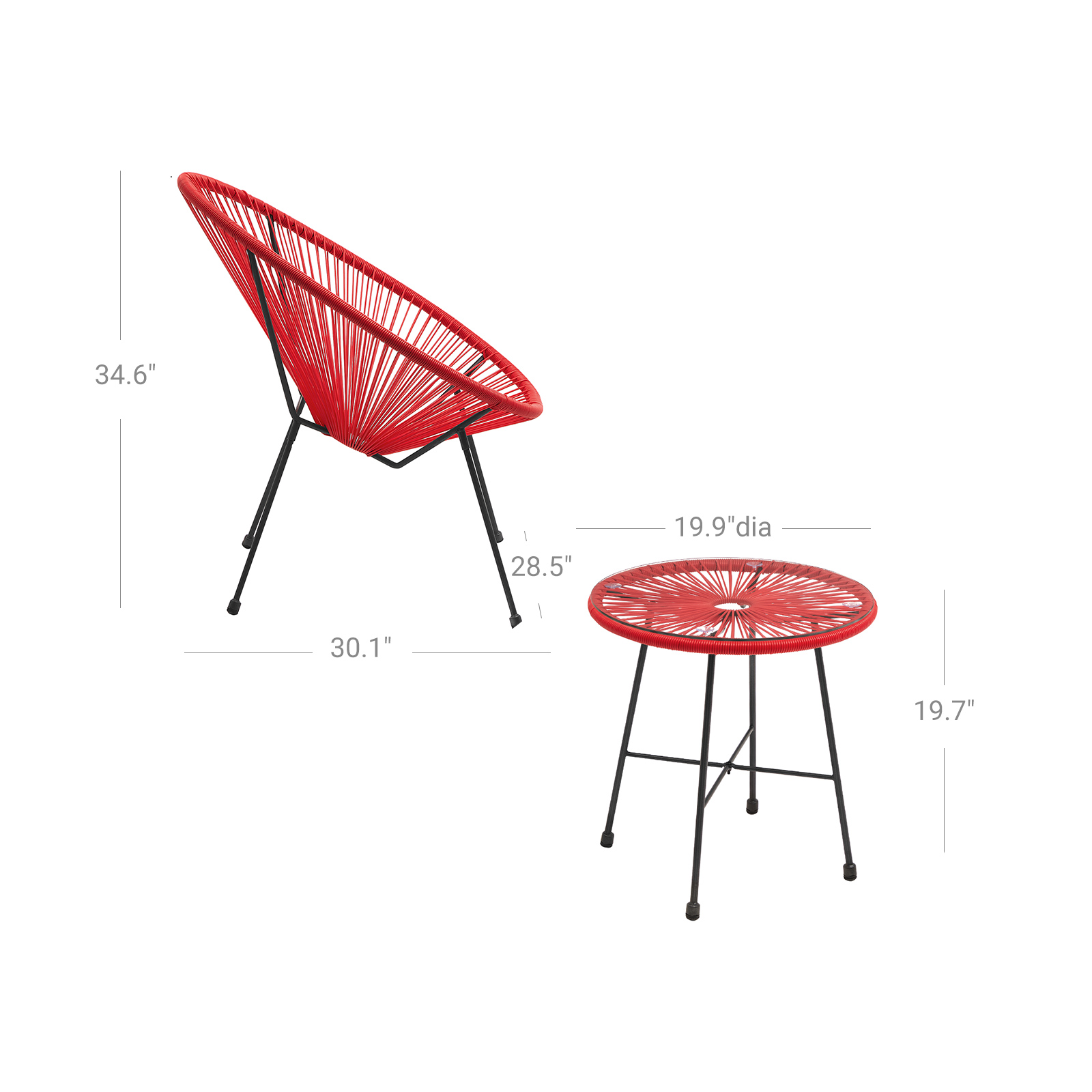 Red 3Piece Outdoor Acapulco Chair