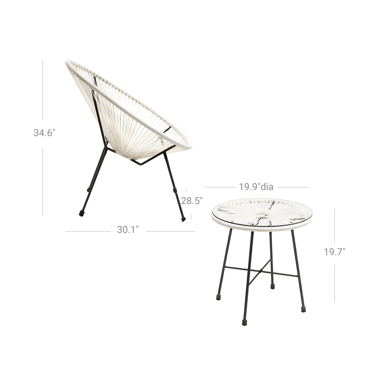 White 3Piece Outdoor Acapulco Chair