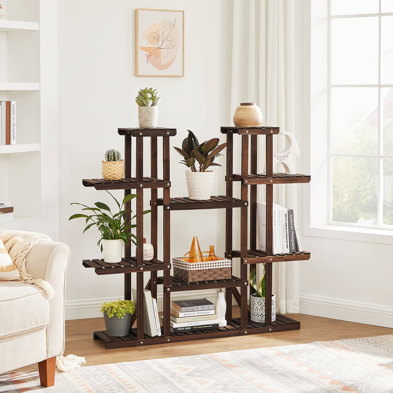 SONGMICS Plant Stand, Tall Solid Wood Plant Holder Rack with 17 Spots ...