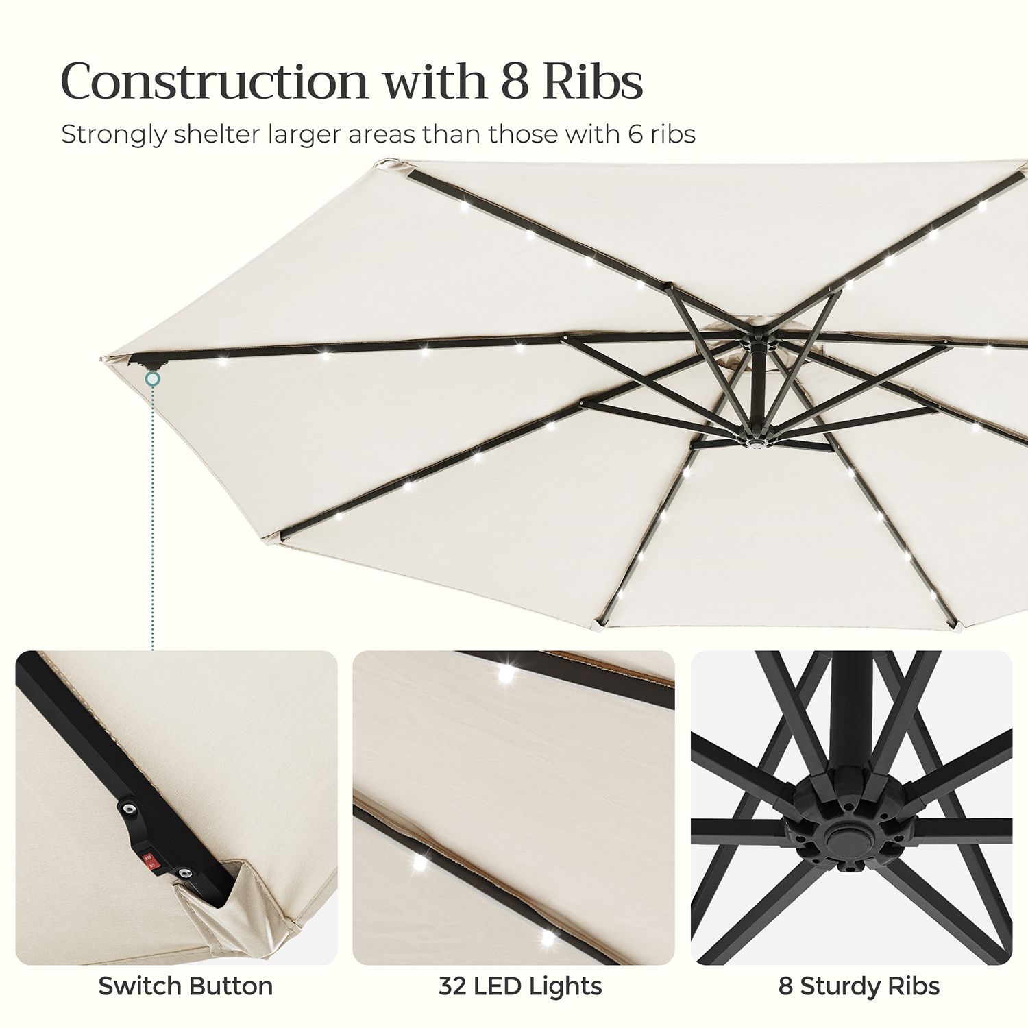 Cantilever Patio Umbrella with Lights SONGMICS