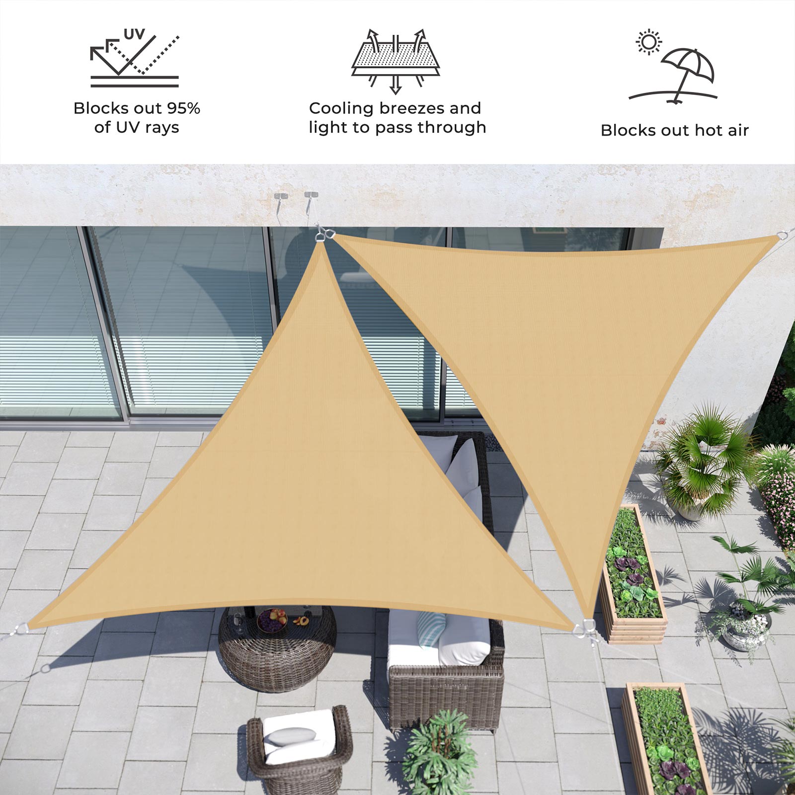 SONGMICS Sun Shade Sail, 16 ft x 16 ft x 16 ft Triangle Sun Shade, UV ...