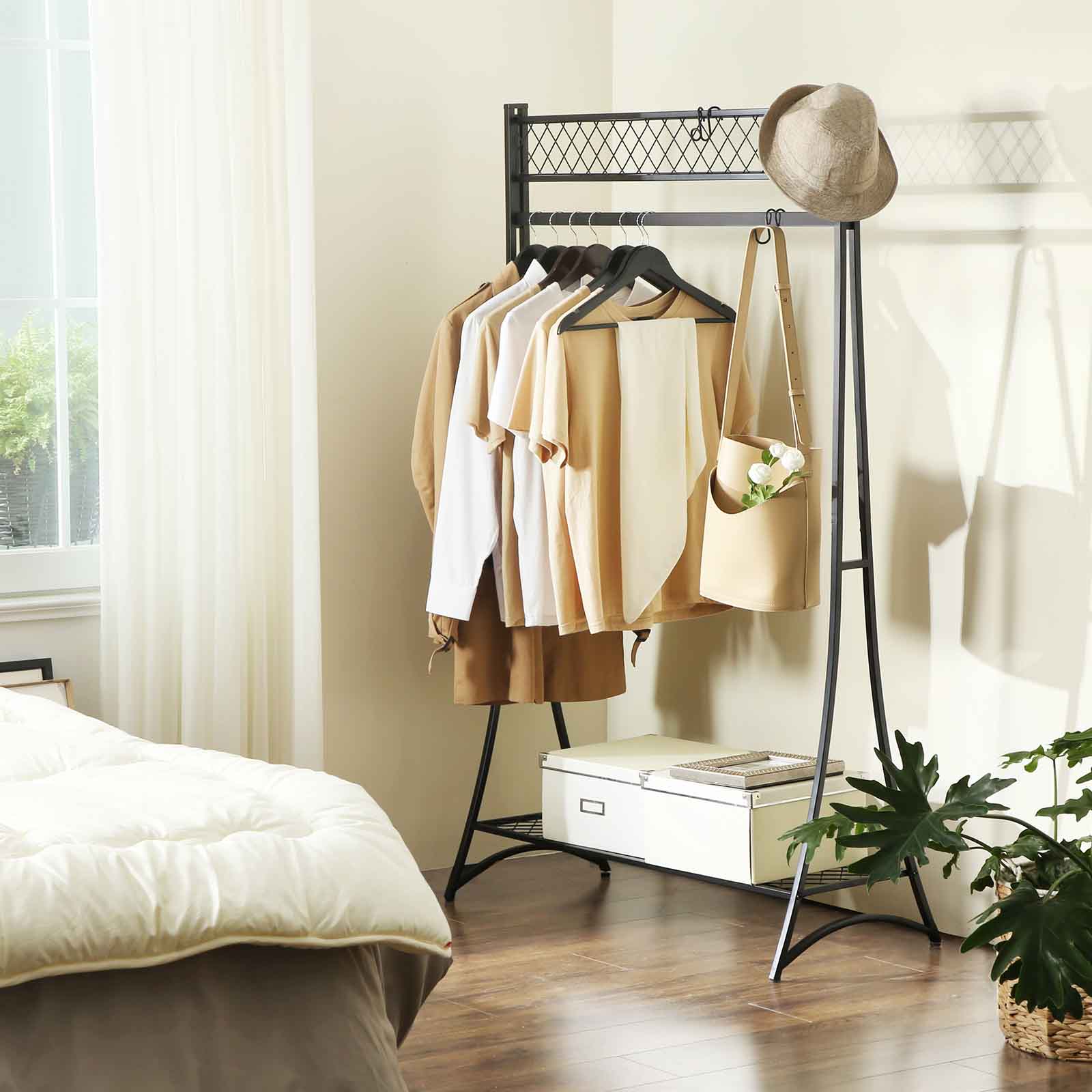 Metal Garment Rack with Grid Shelf Home Storage SONGMICS