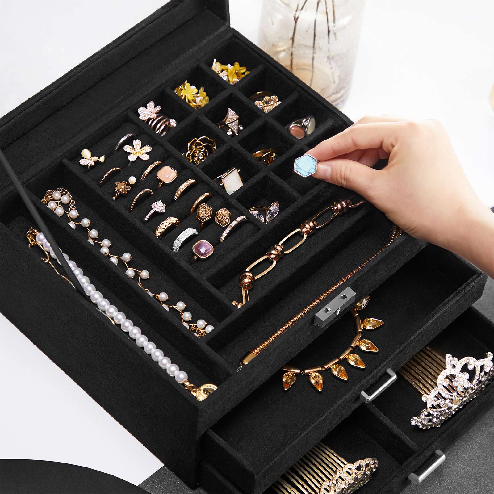 SONGMICS Jewelry Box, 3Tier Jewelry Display Case and Organizer with