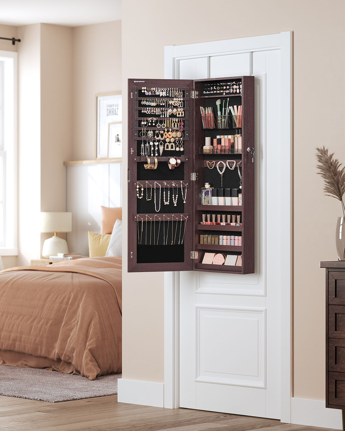 Mirror Jewelry Armoire Brown SONGMICS