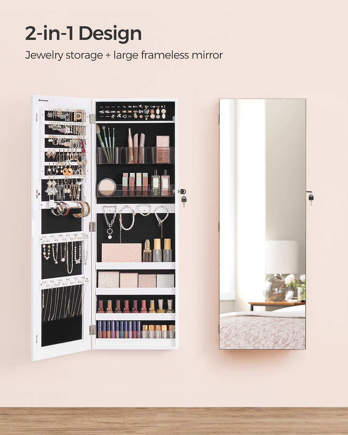 WallMounted Jewelry Armoire with Mirror Jewelry Storage