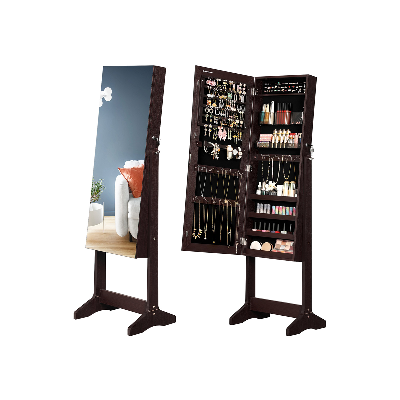 FreeStanding Jewelry Armoire with Lock Jewelry Storage