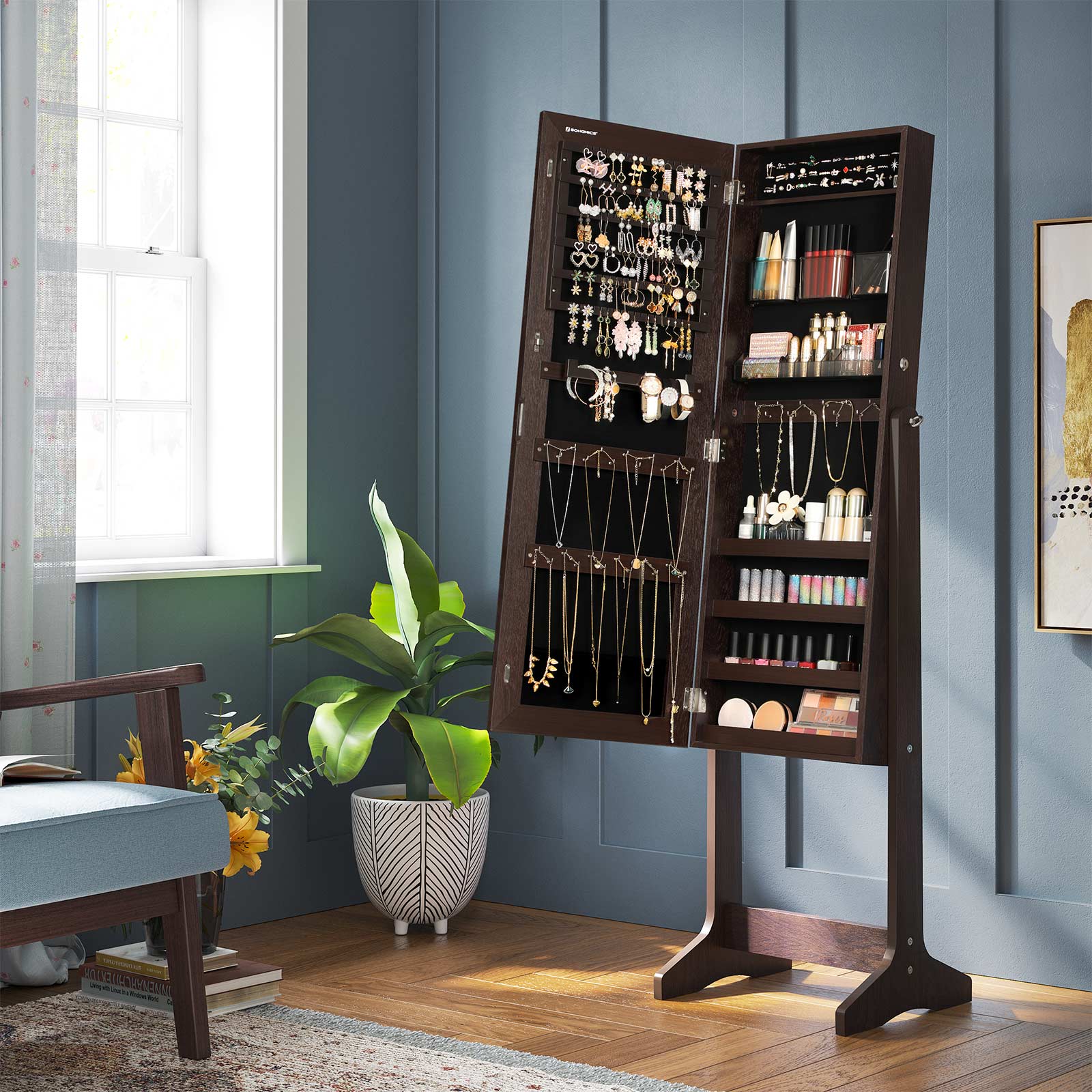 FreeStanding Jewelry Armoire with Lock Jewelry Storage