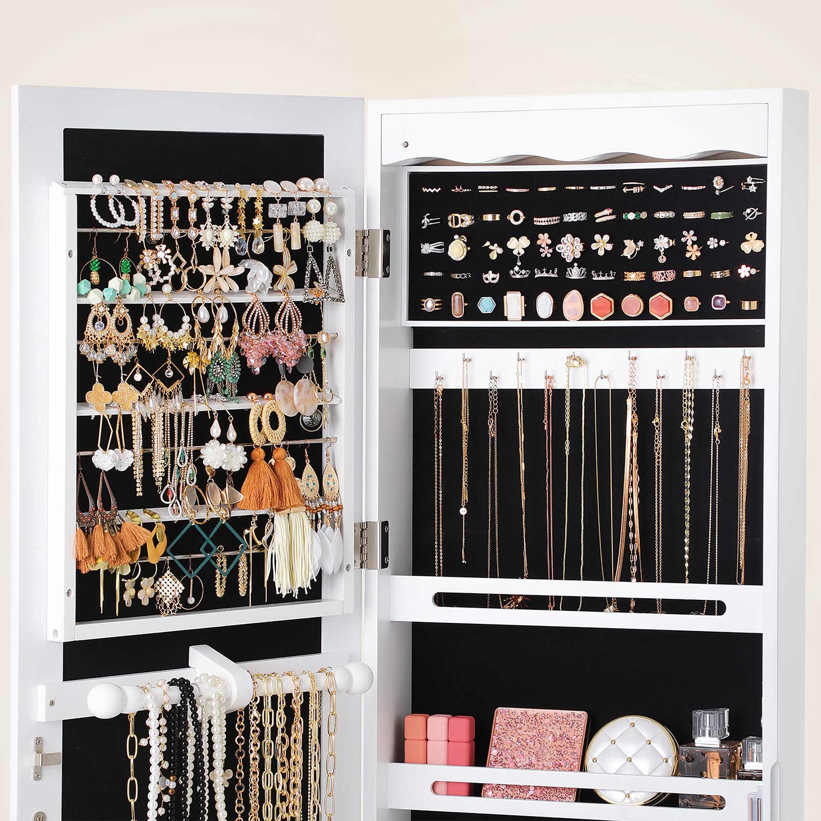Jewelry Armoire with Mirror & LED Lights Jewelry Storage