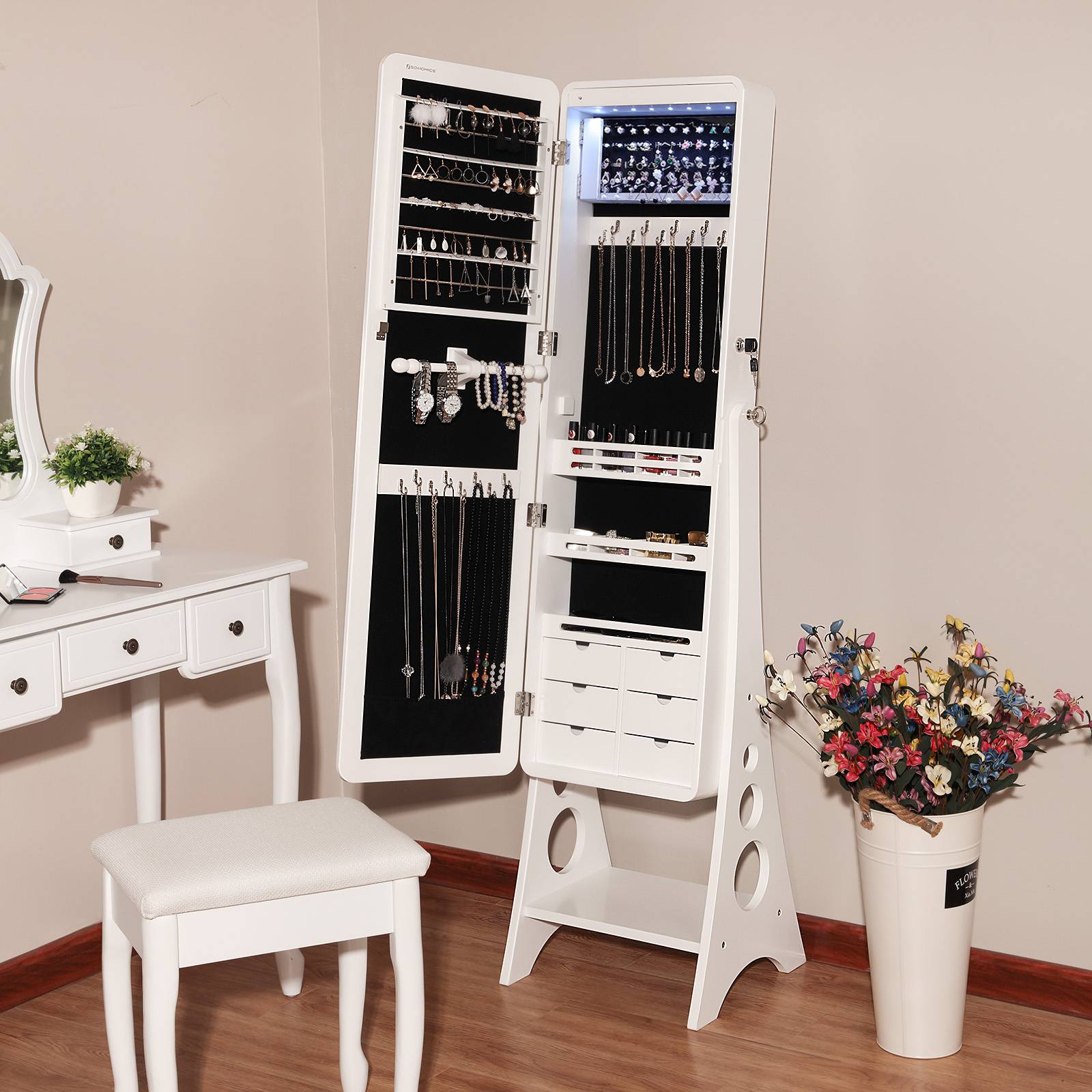 Mirrored Standing Jewelry Armoire