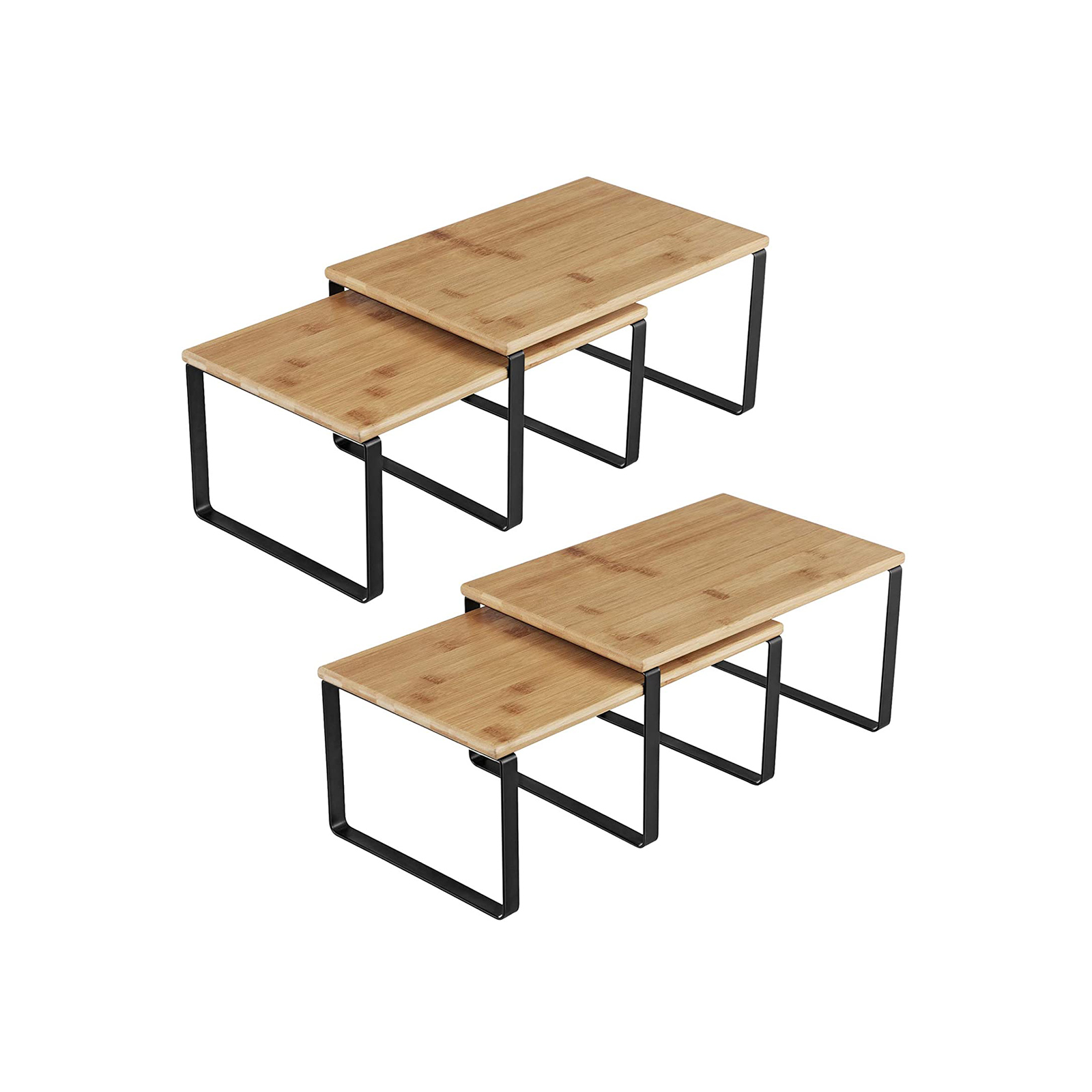 Stackable Set of 4 Kitchen Counter Shelves Expandable SONGMICS Cabinet Shelf Organizer Black and Natural UKCS10NB Metal and Bamboo 