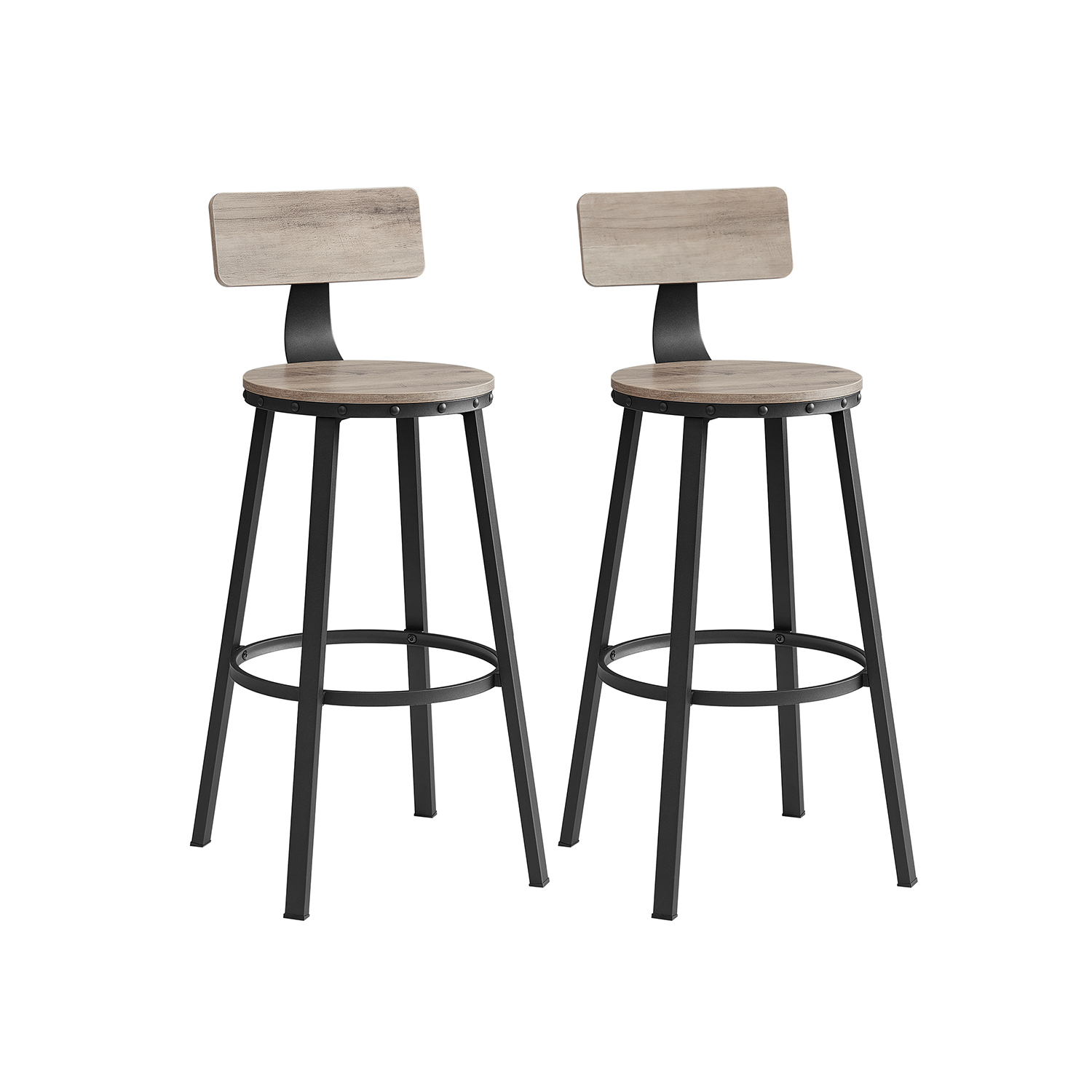 Set of 2 Bar Chairs with Backrests VASAGLE