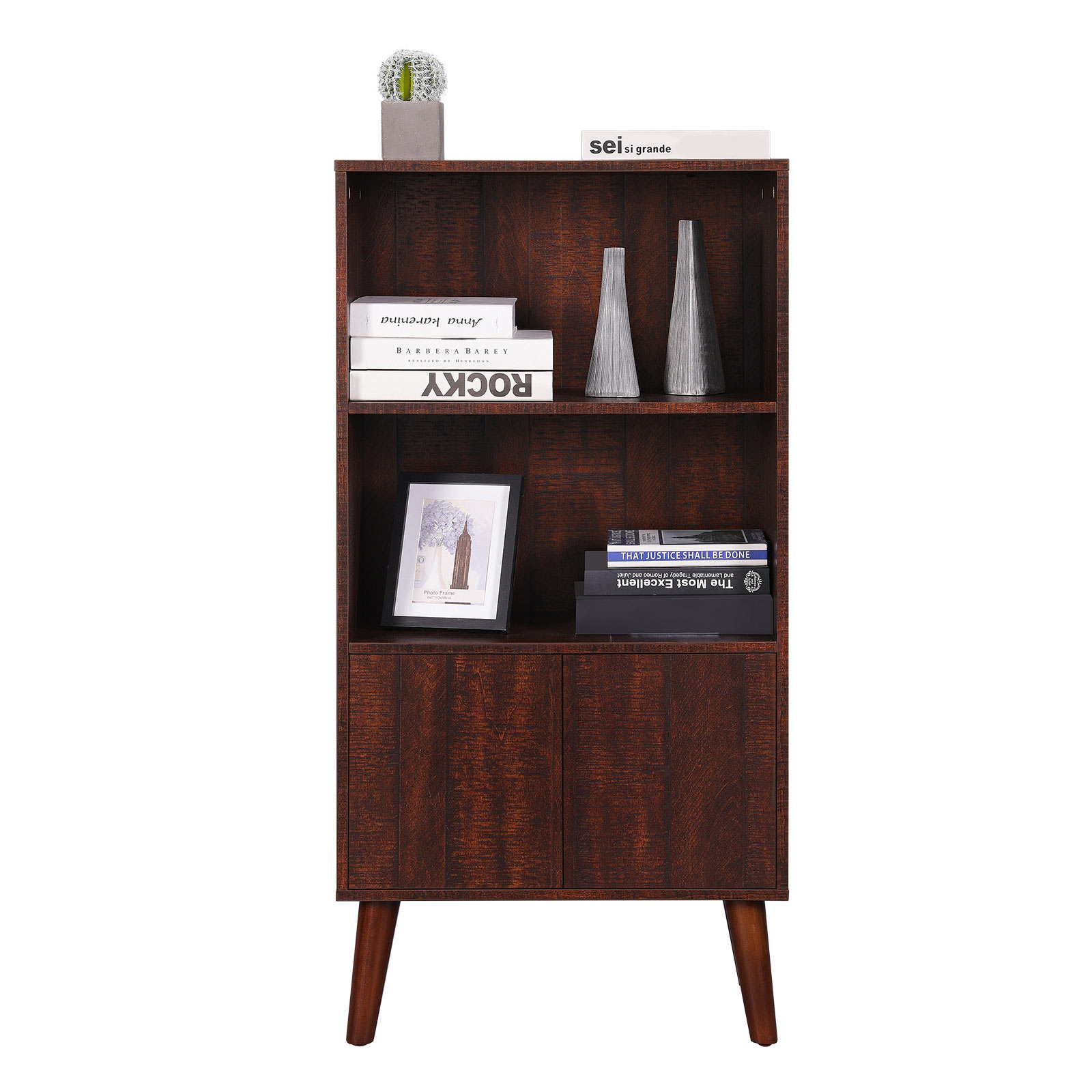 VASAGLE Bookcase, 2Tier Retro Bookshelf with Doors, Storage