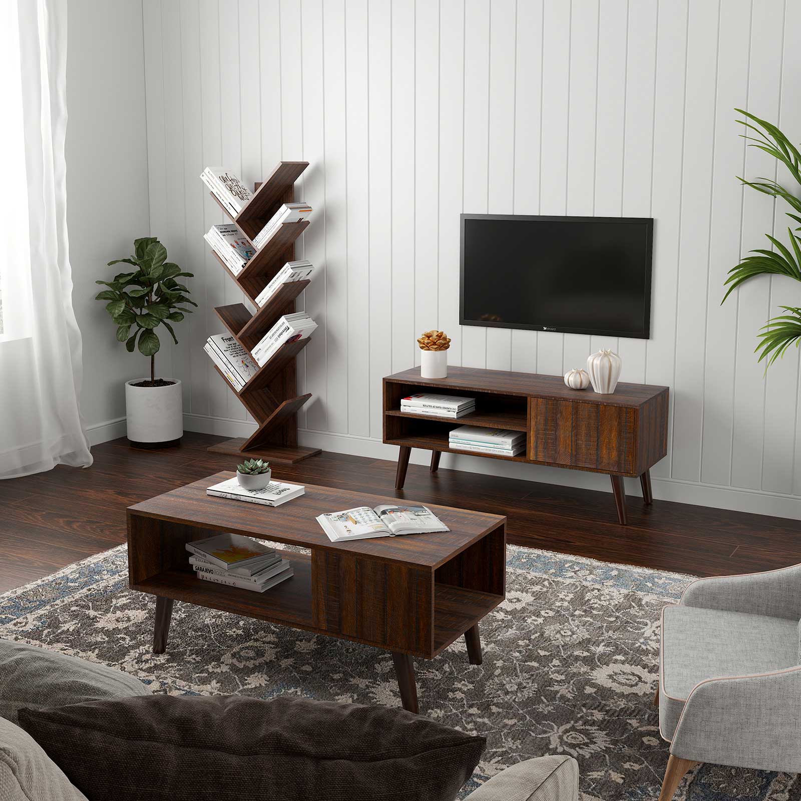 Wooden Tree Bookshelf Bookcase VASAGLE by SONGMICS