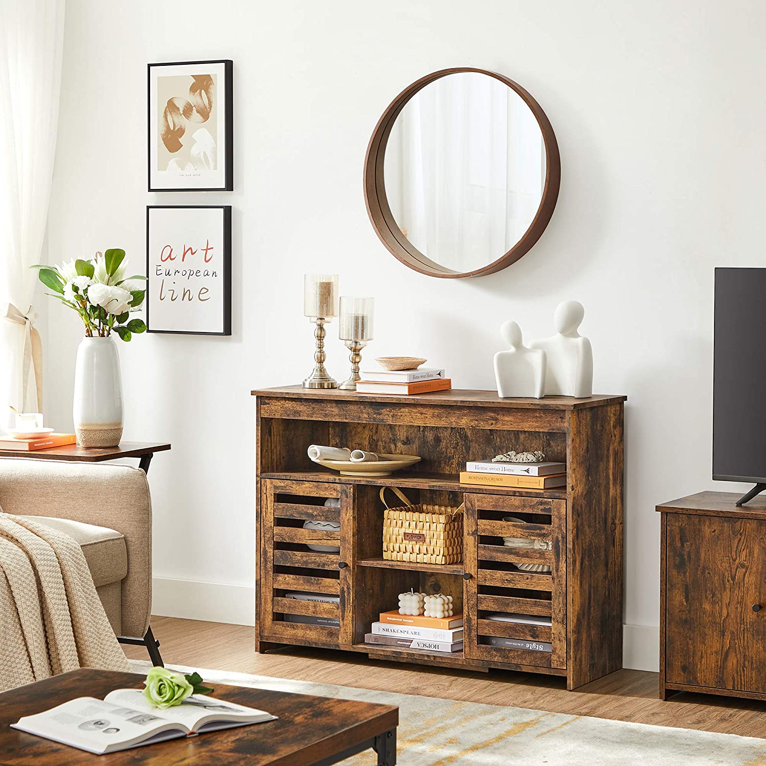 Brown Kitchen Storage Sideboard with Shelves VASAGLE