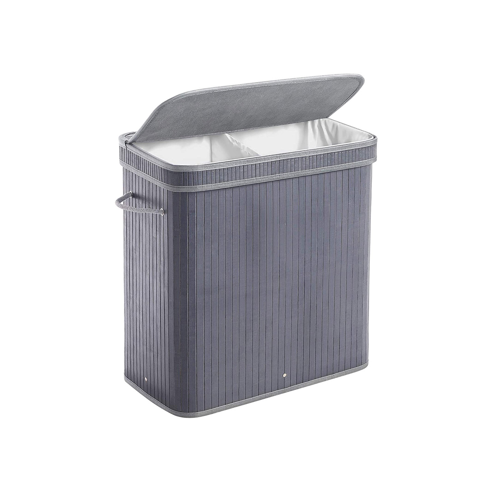 Gray Bamboo Laundry Hamper with Divider & Lid SONGMICS