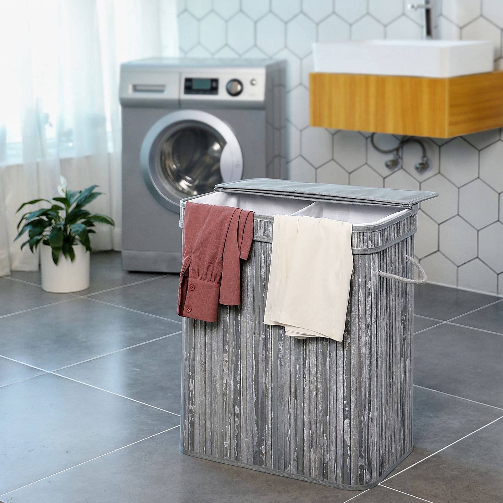 Bamboo Grey Laundry Basket