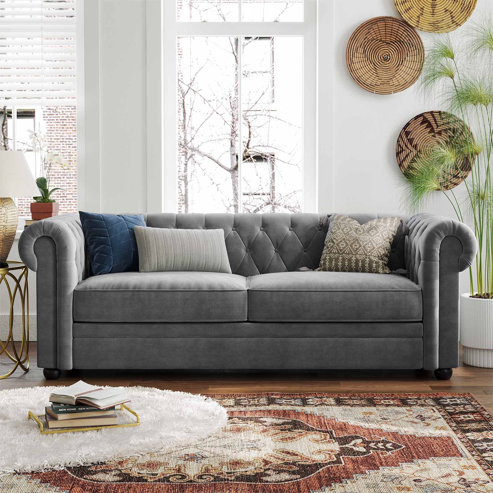 VASAGLE Sofa, Chesterfield Couch for Living Room, Velvet Fabric, for ...