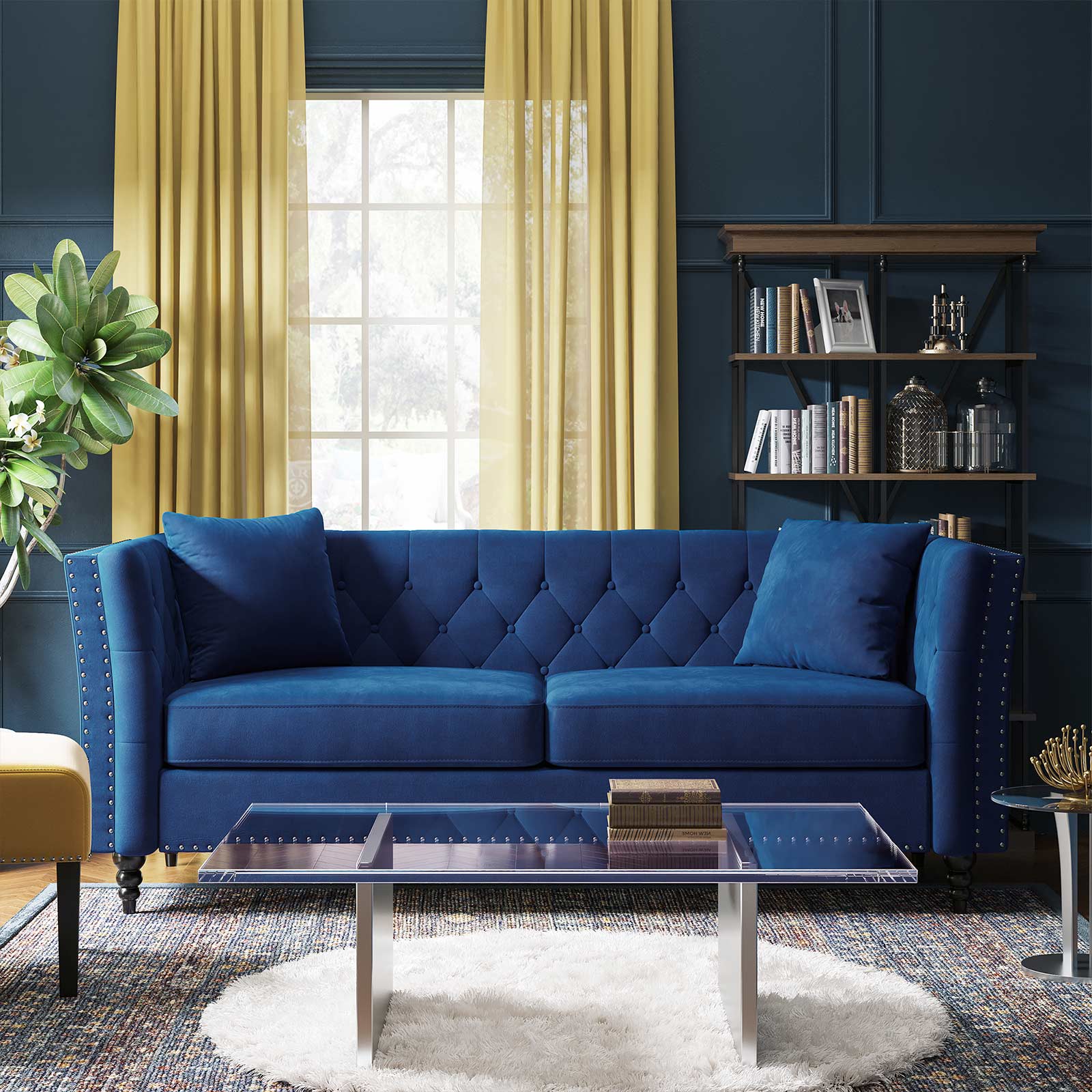 VASAGLE Sofa, Chesterfield Couch for Living Room, Velvet Fabric, for ...