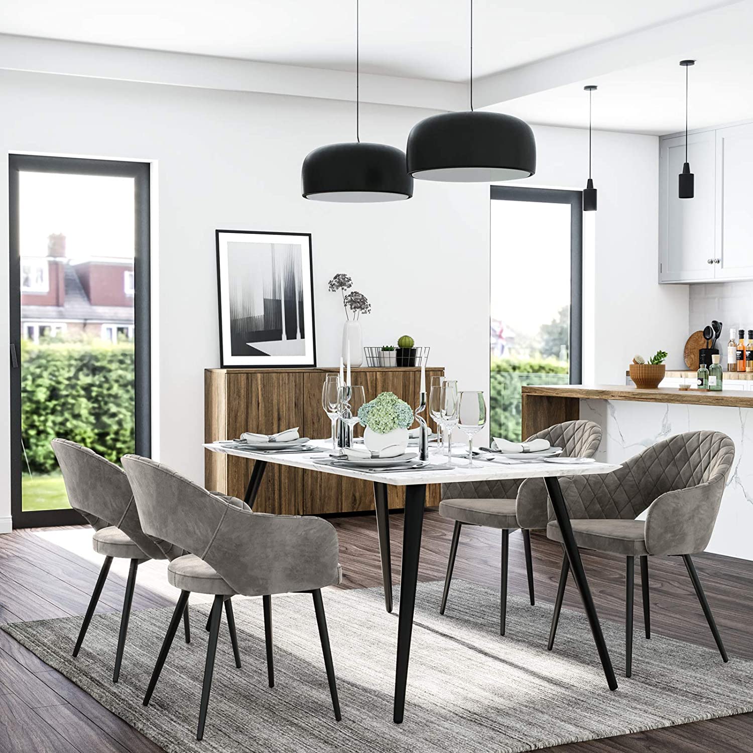 Set of 2 Modern Gray Velvet Dining Chairs | Home Furniture | SONGMICS