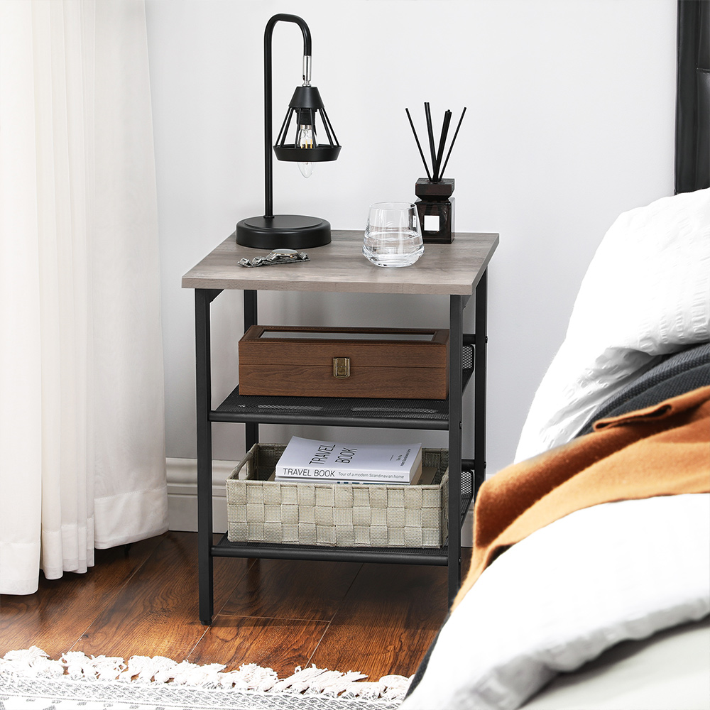 VASAGLE End Table, Nightstand with 2 Adjustable Mesh Shelves