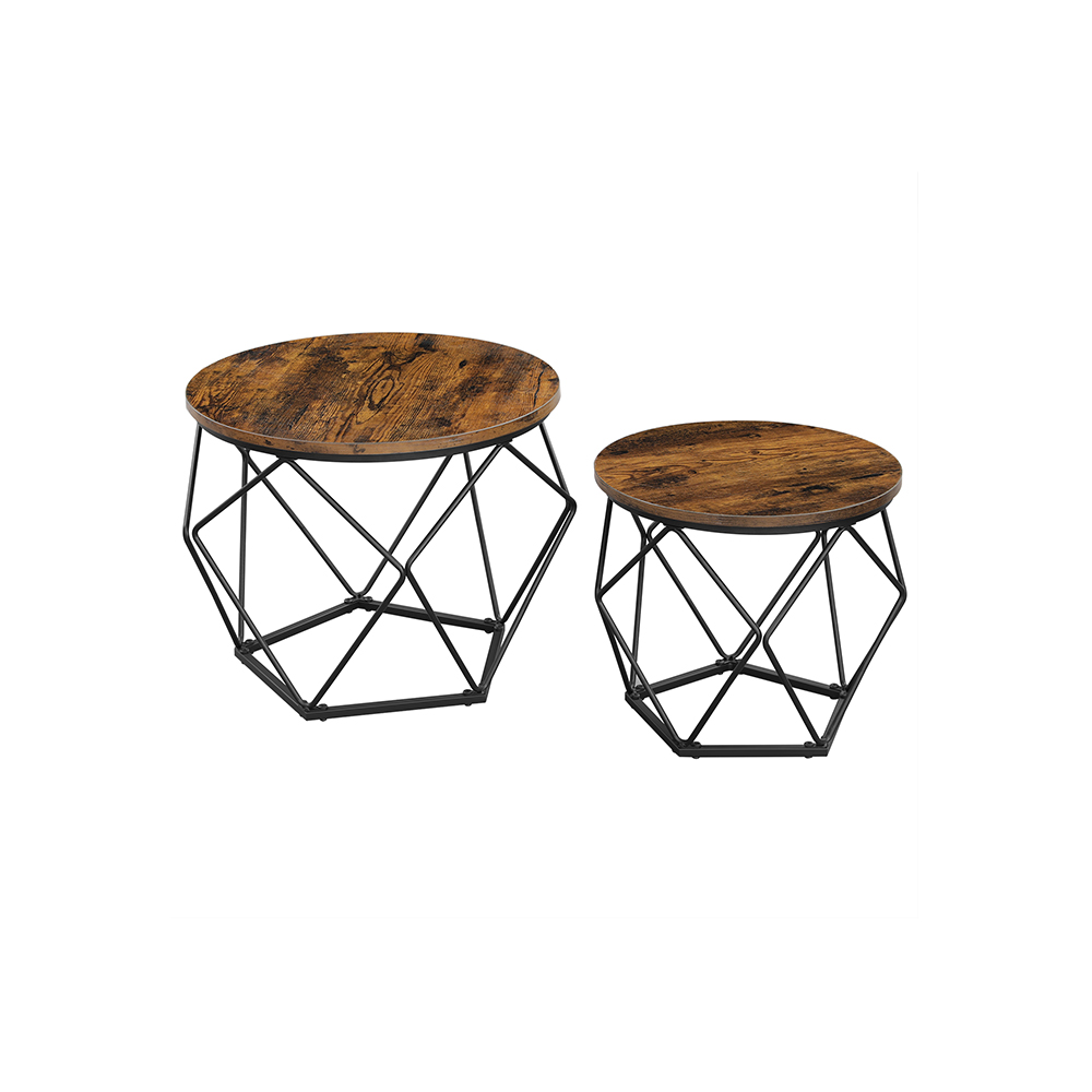 Nesting Table Set of 2 Rustic Brown and Black