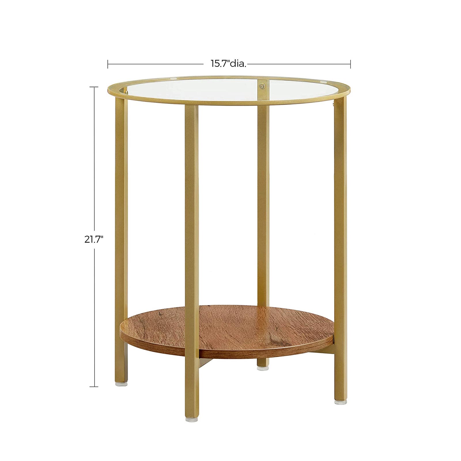 VASAGLE Round Side Table, Glass End Table with Metal Frame, 2Tier