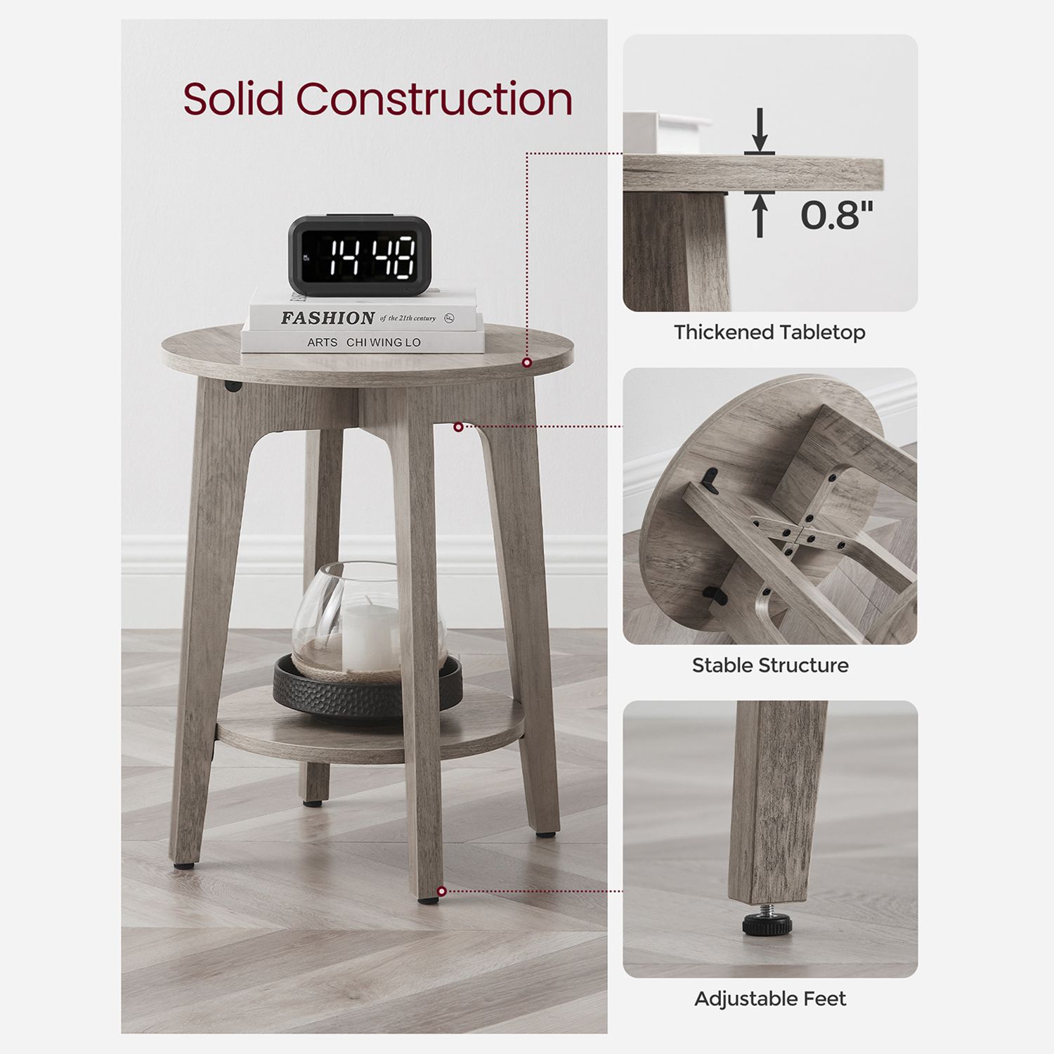 Round End Table with Shelf VASAGLE