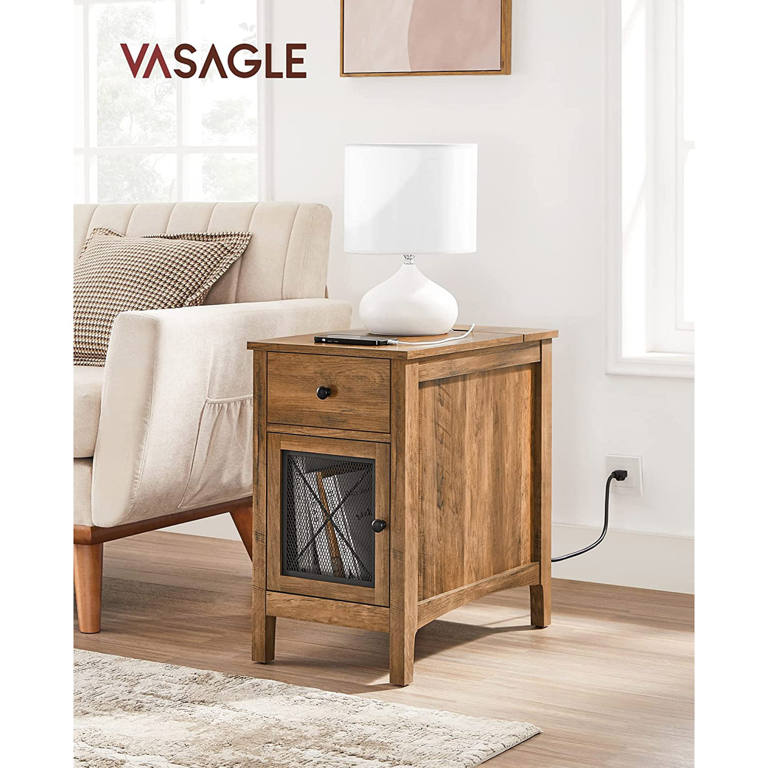 End Table with USB Port VASAGLE