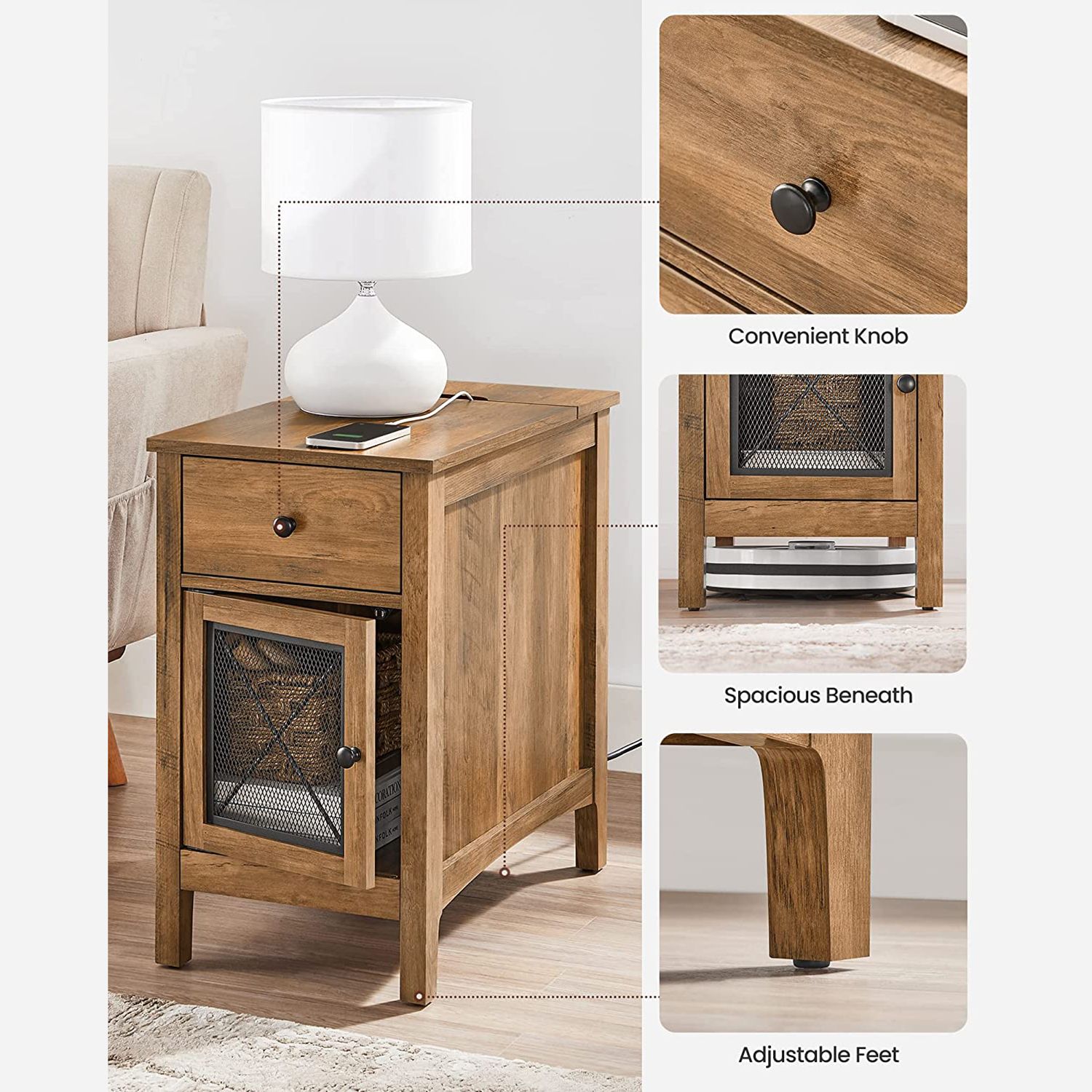 End Table With USB Port VASAGLE   ULET312T41 4 