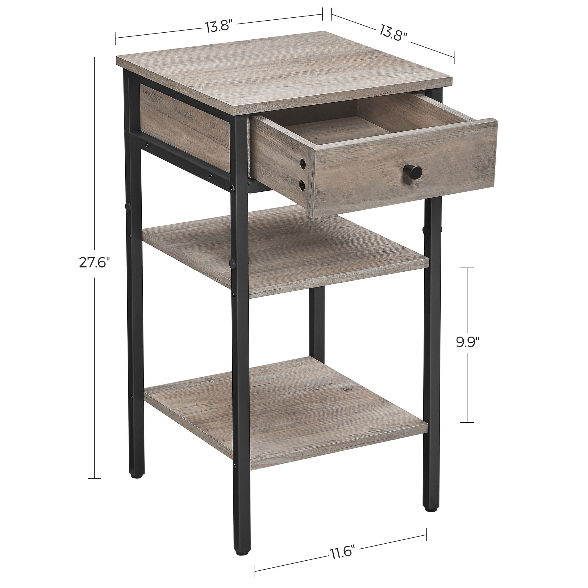 Greige Side Table with Drawer & 2 Shelves | VASAGLE