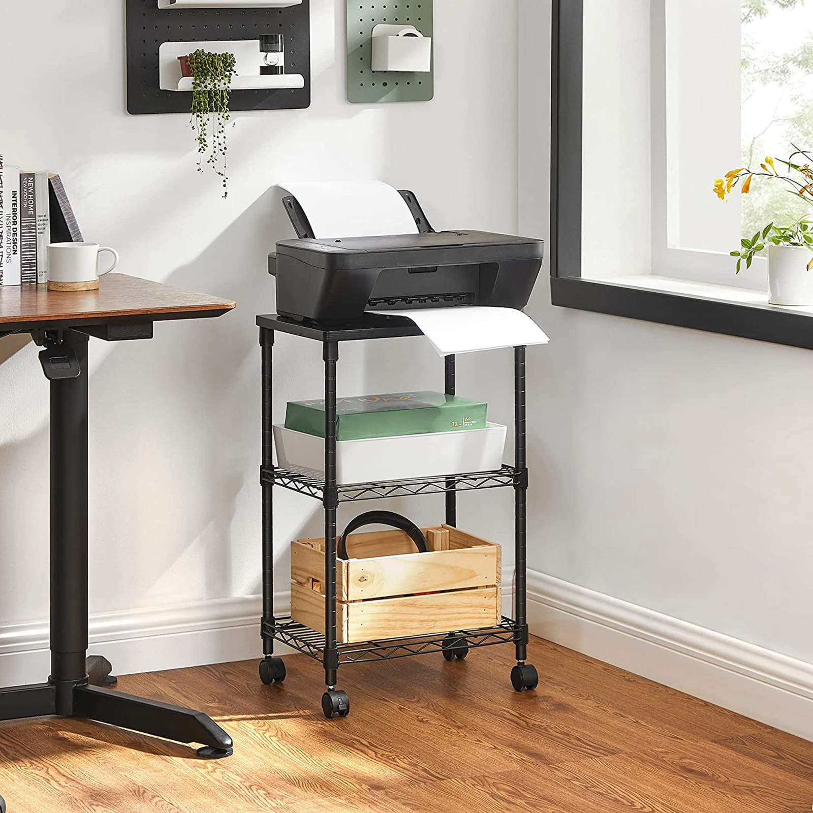 Black 3Tier Printer Stand on Wheels SONGMICS