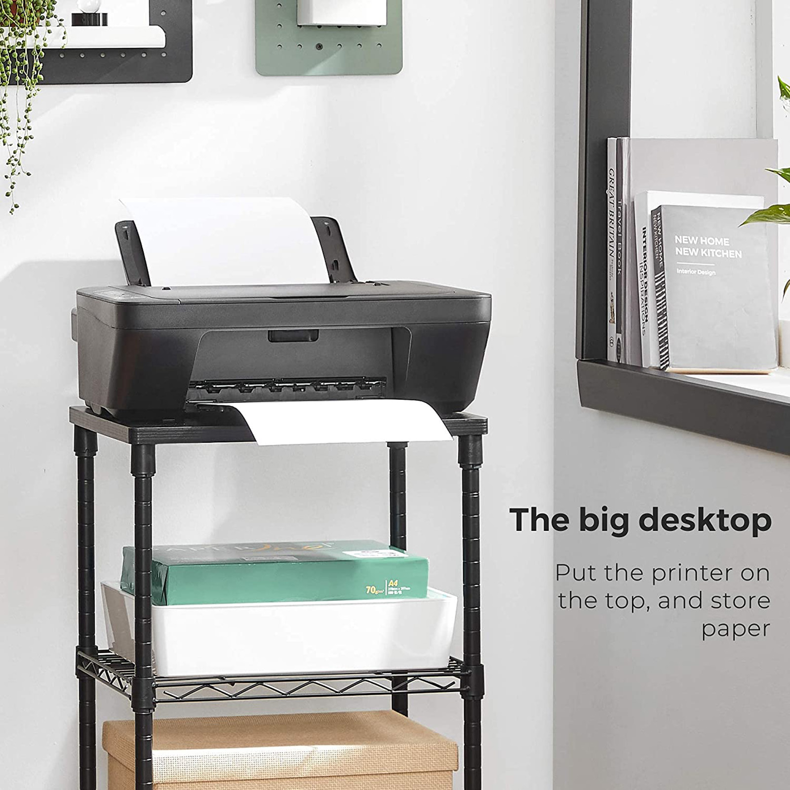 Black 3-Tier Printer Stand on Wheels | SONGMICS