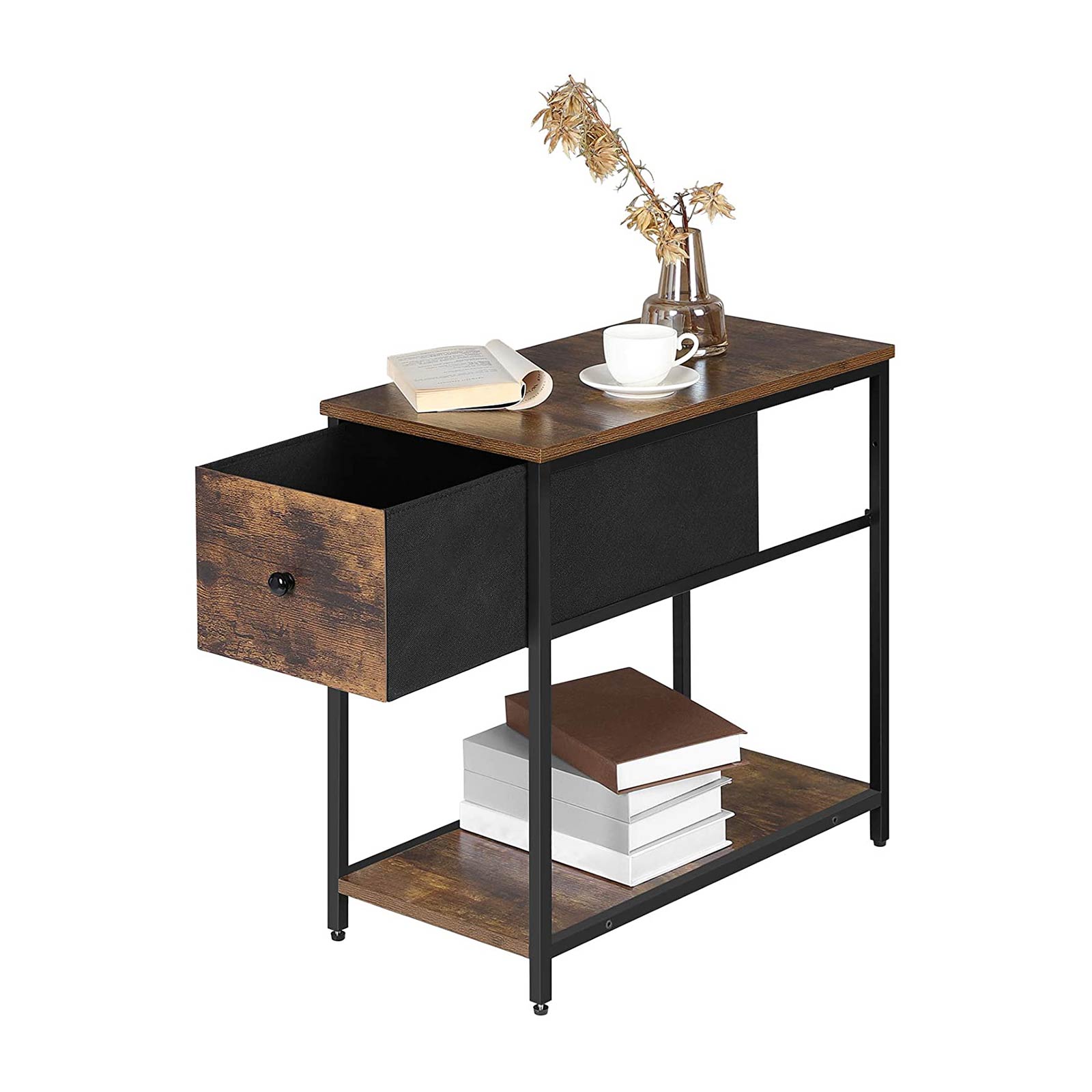 SONGMICS End Table, Sofa Side Table with Fabric Drawer and Shelf