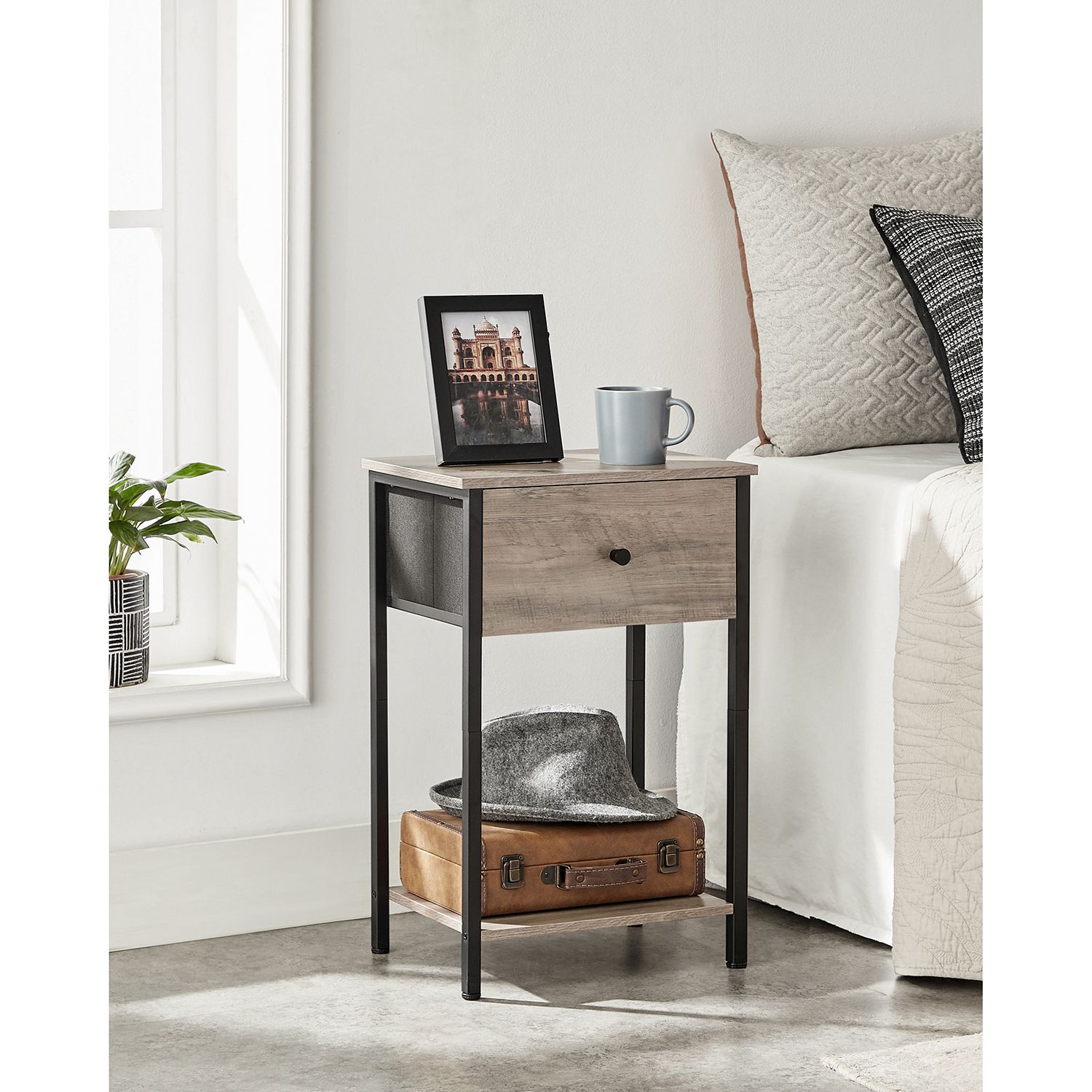 End Table Greige and Black VASAGLE