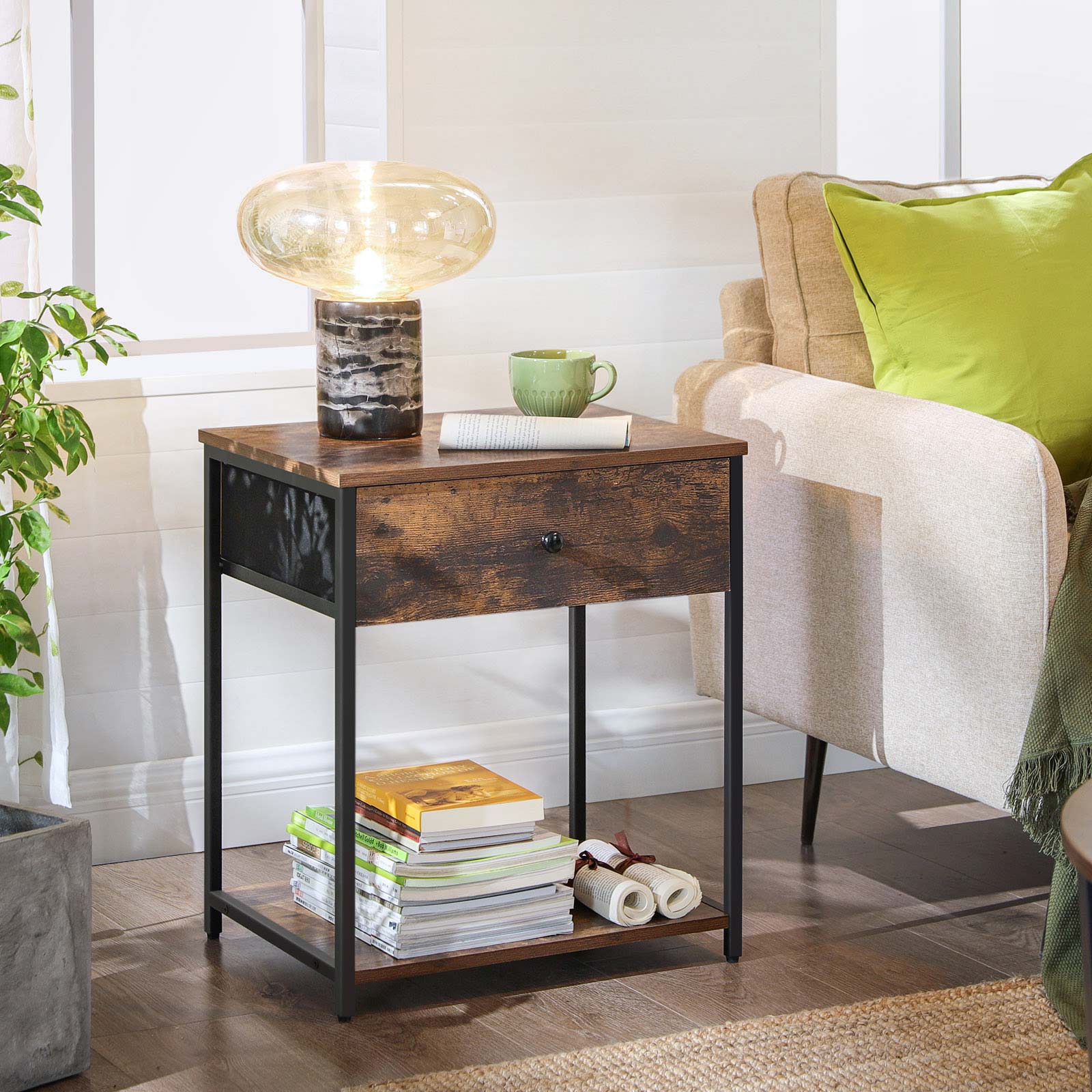 Industrial Bedside Table with Drawer SONGMICS