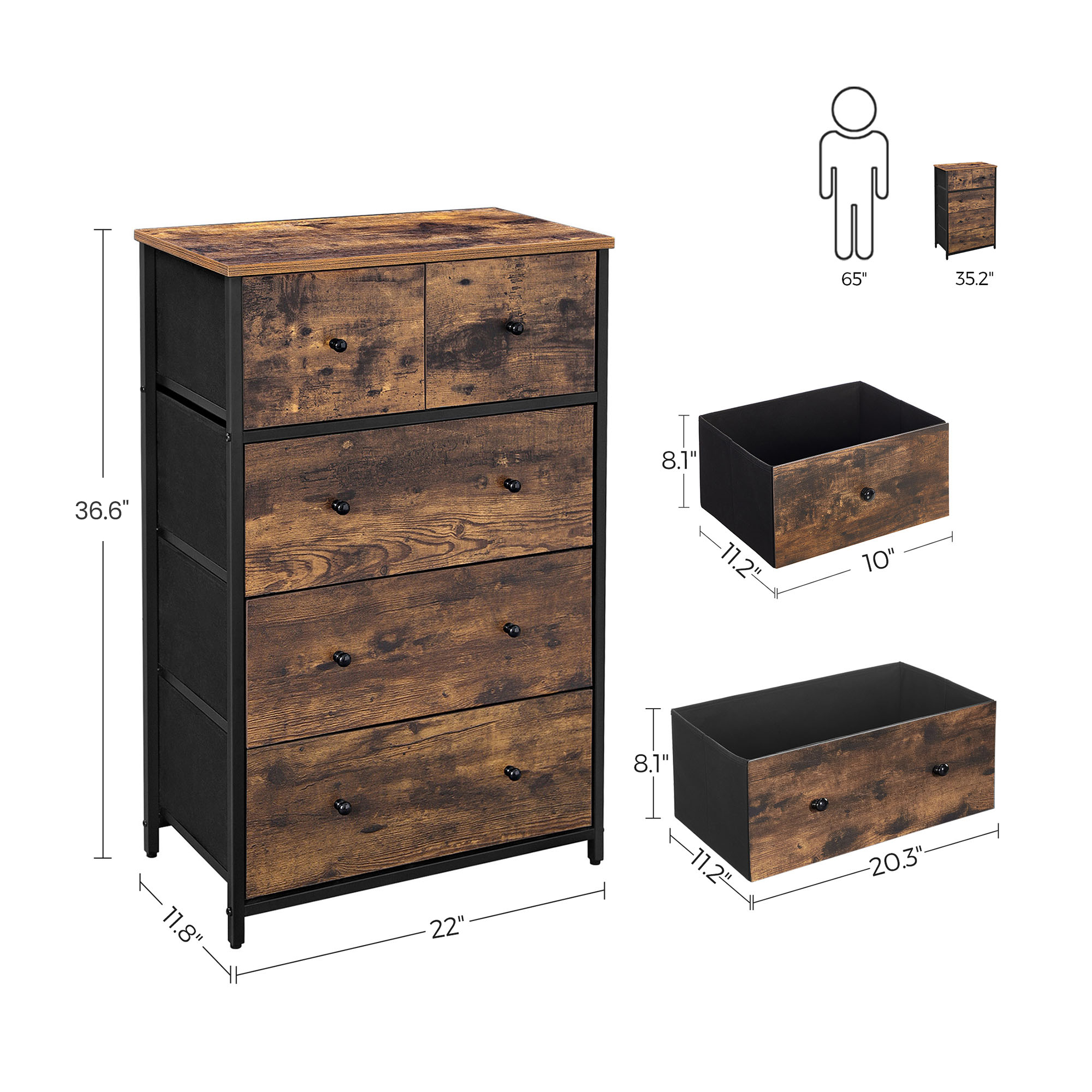 Brown 5 Fabric Drawers Dresser | Home Storage & Organization | SONGMICS