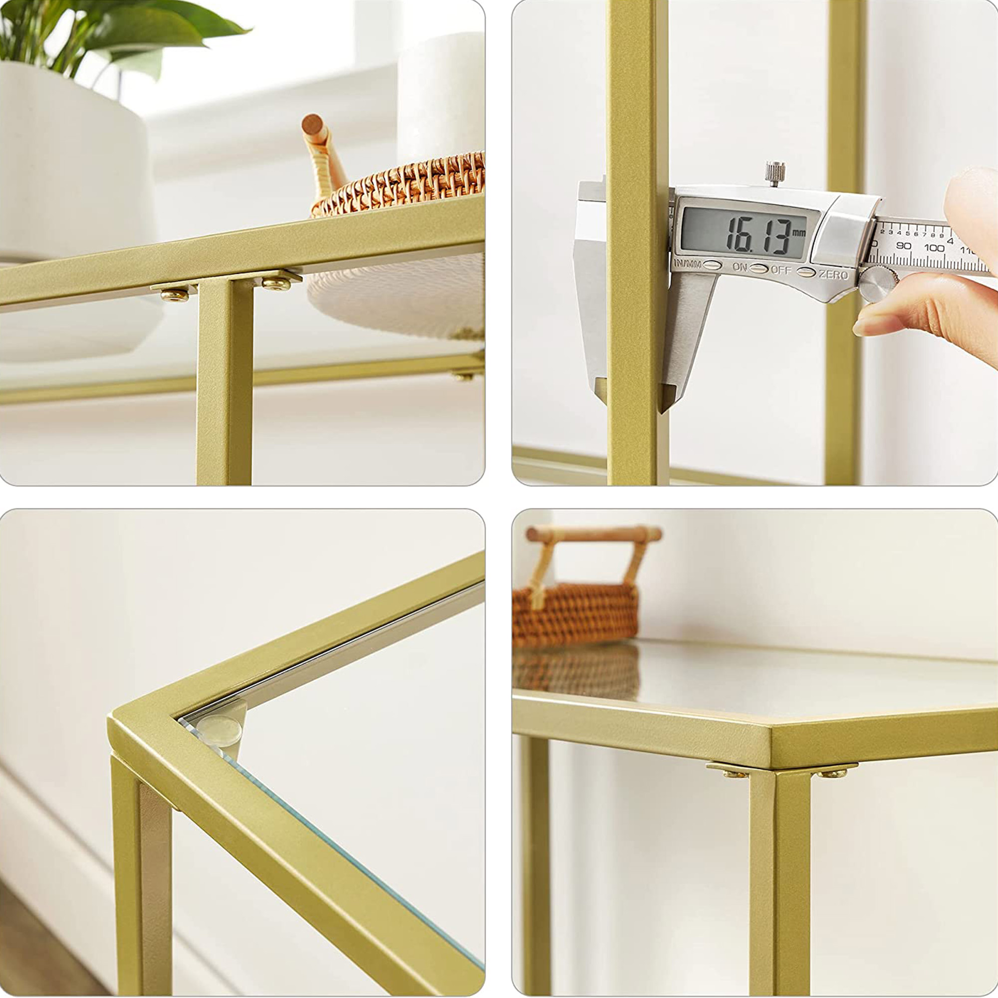 Gold Color 3 Tier Glass Console Sofa Table Vasagle