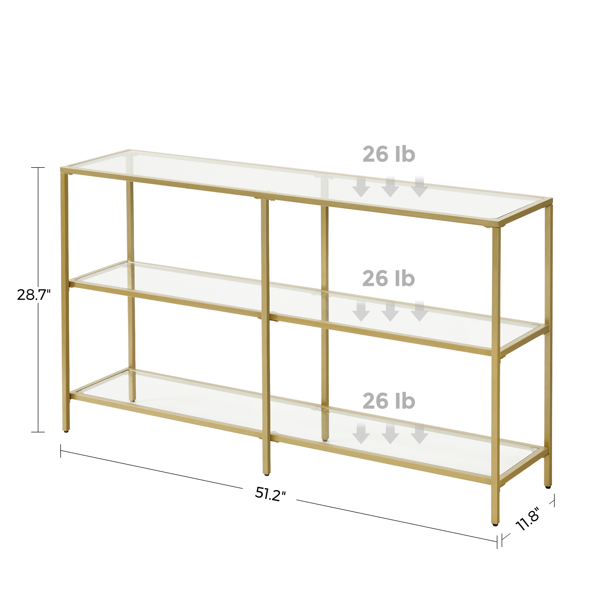 Gold Color 3tier Glass Console Sofa Table VASAGLE