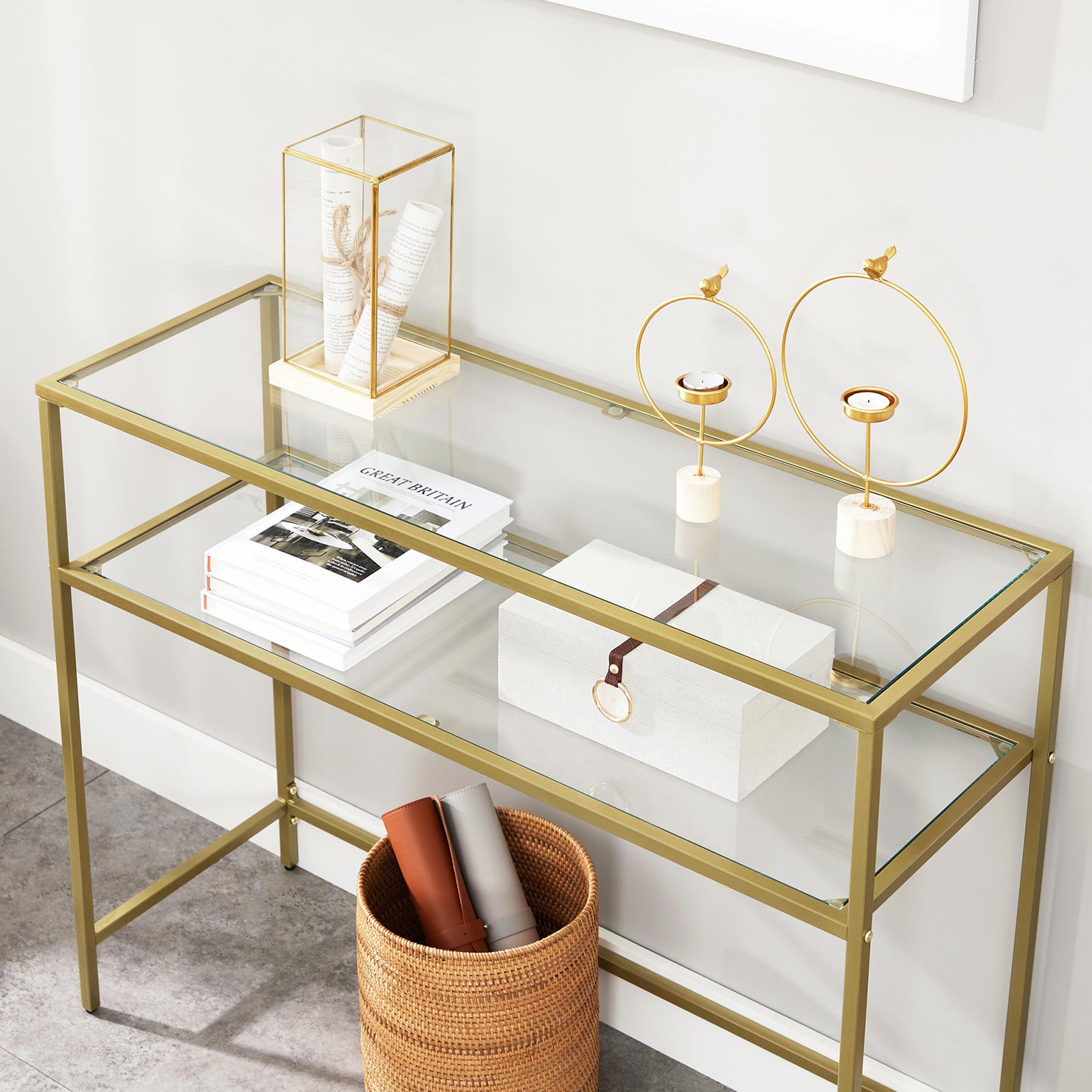 Gold Color Glass Console Sofa Table Vasagle 6712