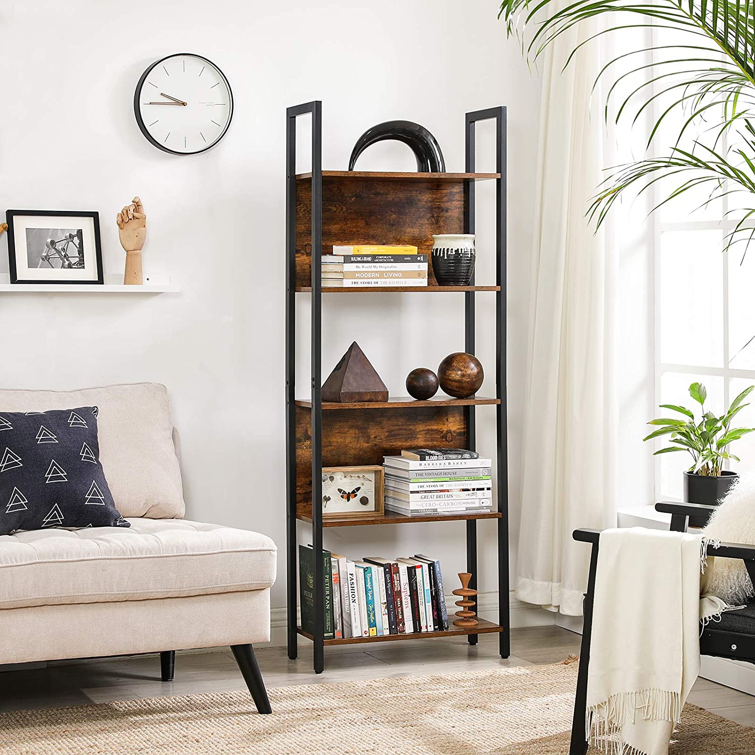 Industrial Rustic Brown & Black 5Tier Bookshelf VASAGLE