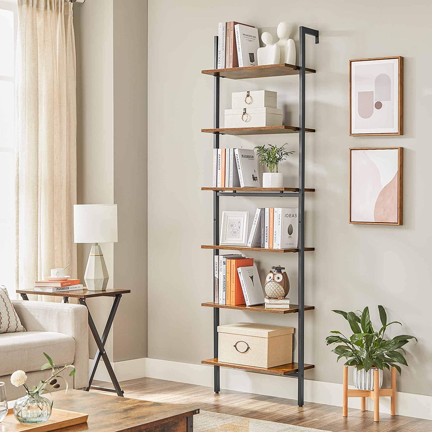 6Tier WallMounted Ladder Shelf on Sale Home Furniture VASAGLE by