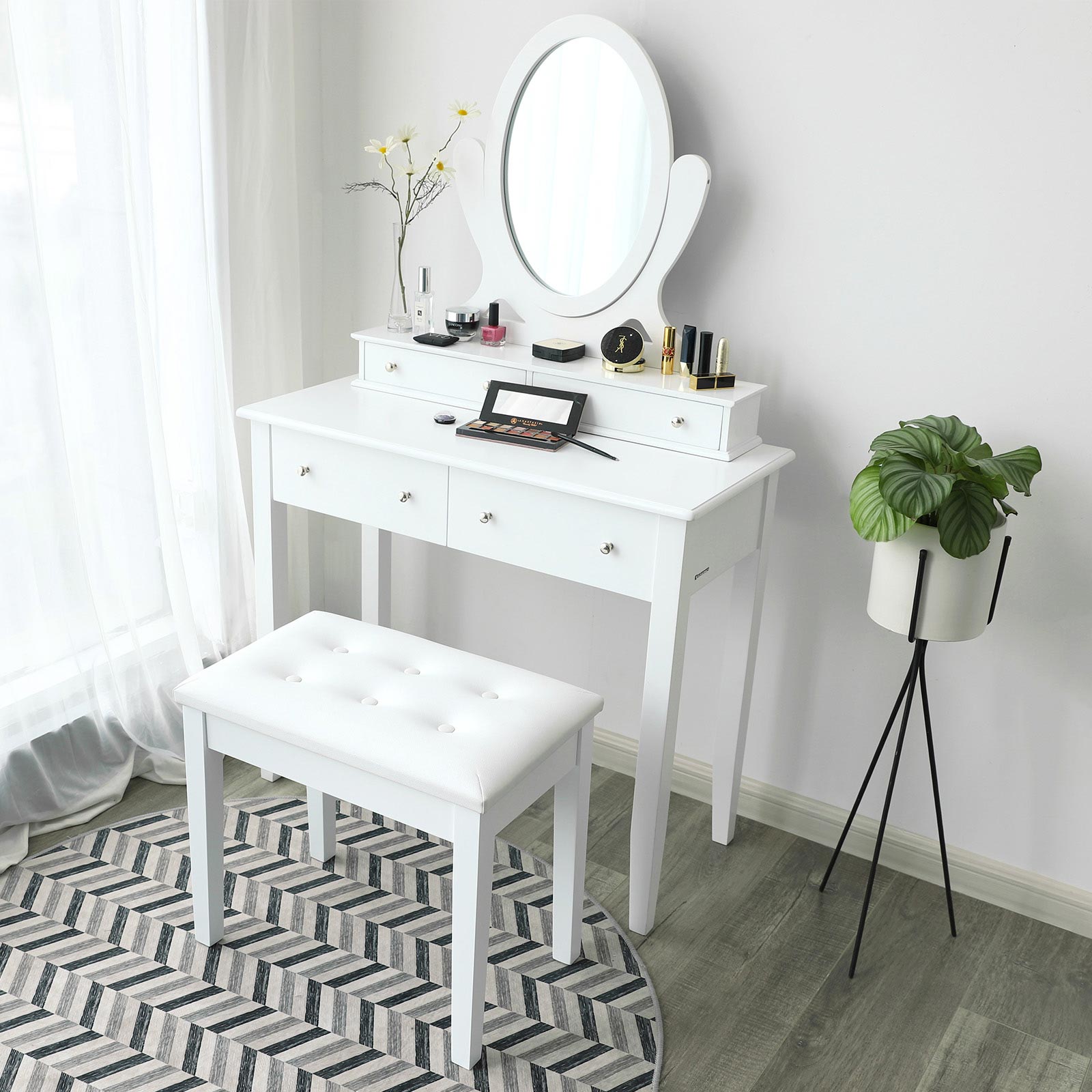 Rubberwood Legs Vanity Bench