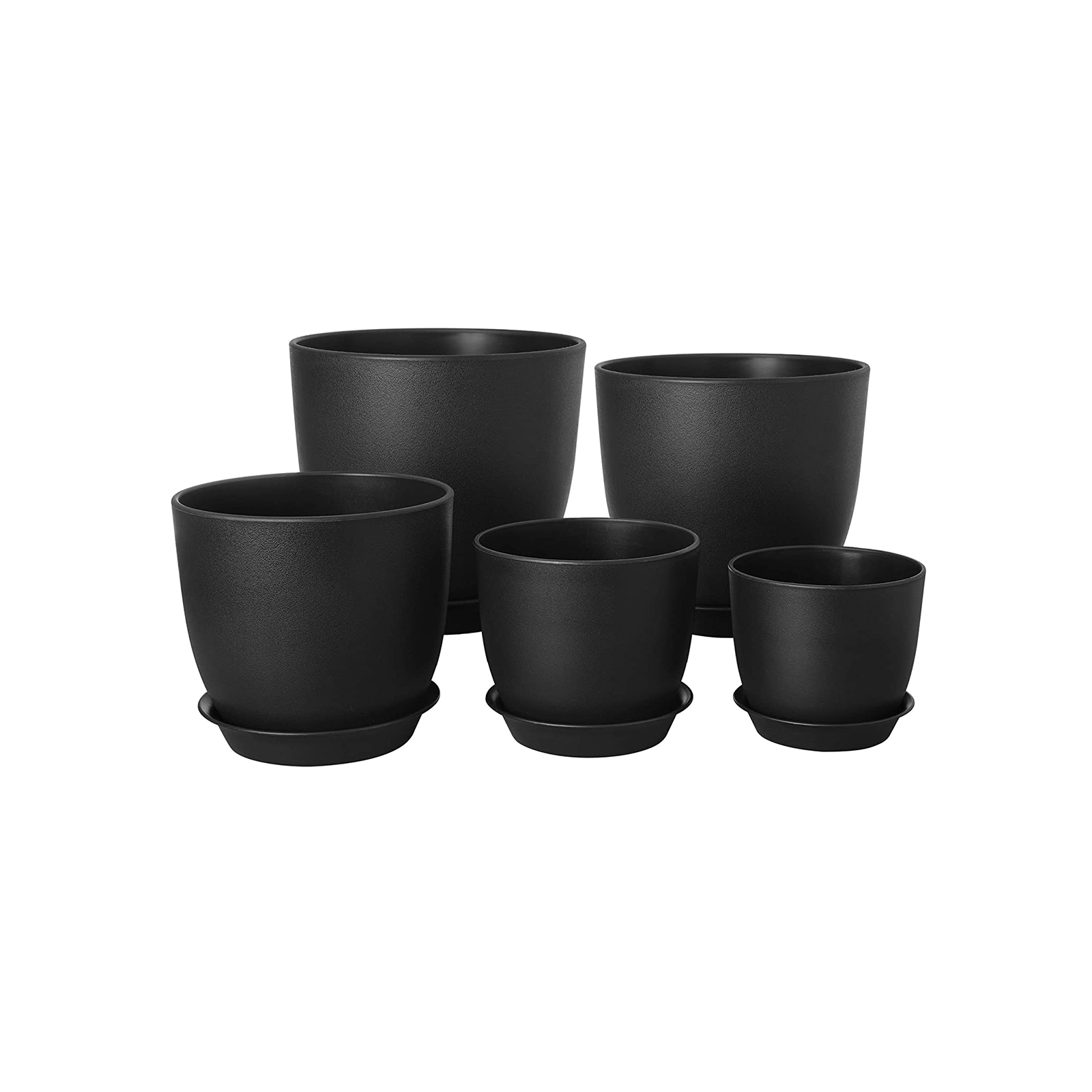 SONGMICS Plastic Plant Pots, Set of 5 Plastic Planters, 7/6.2/5.5/5/4.5 Inches, Modern Flower