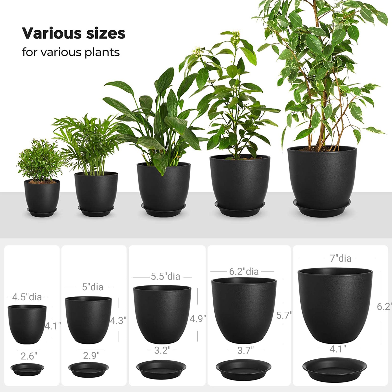 Plastic Plant Pots Black SONGMICS