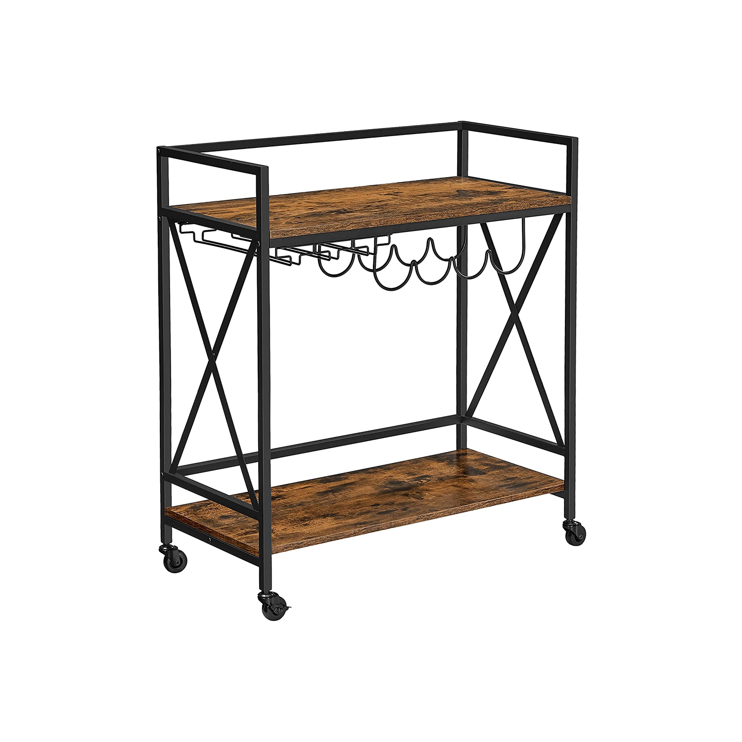 Serving Cart with Glass Stemware Rack and Wine Bottle Holders VASAGLE