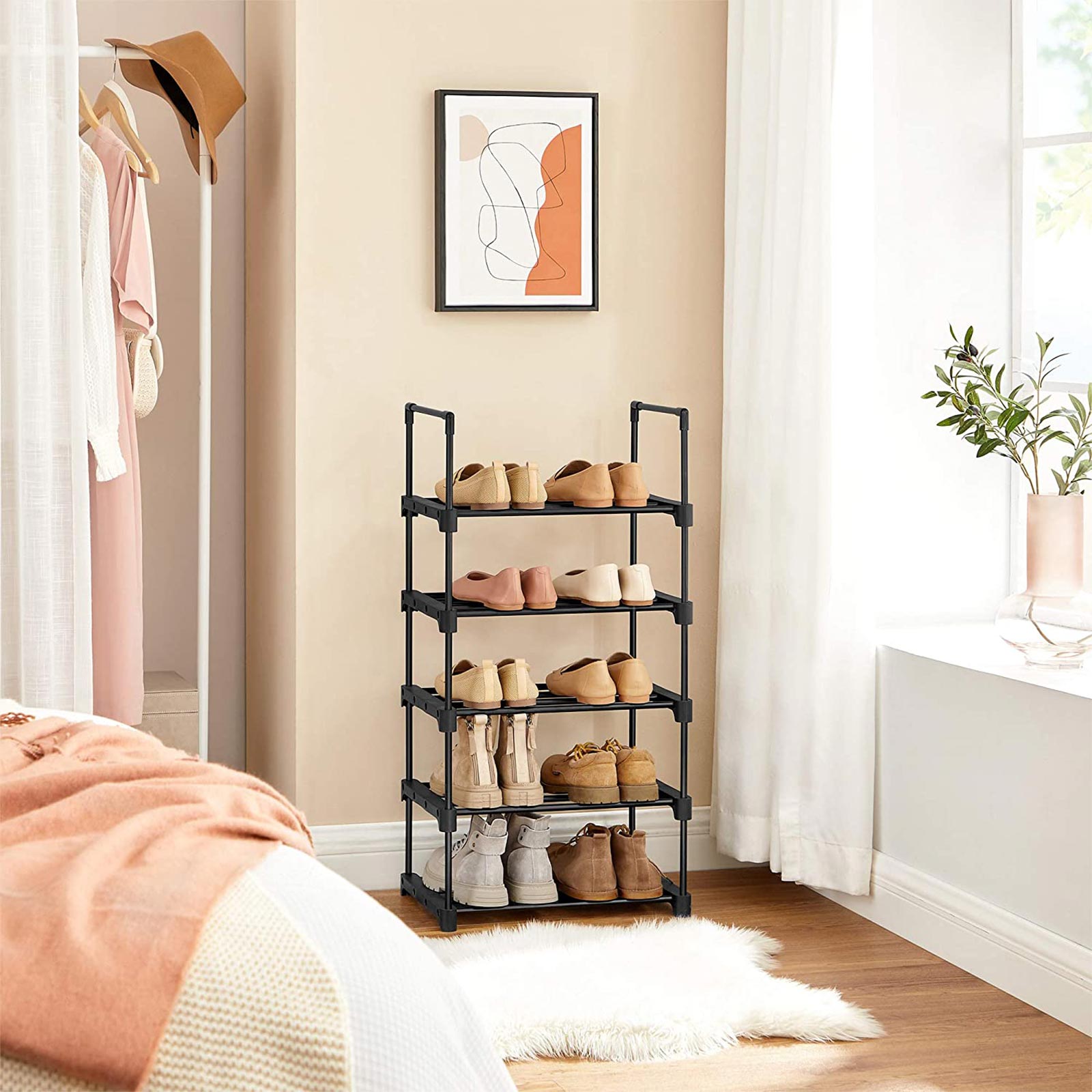 SONGMICS 5Tier Shoe Rack, Metal Shoe Storage Organizer, Stackable