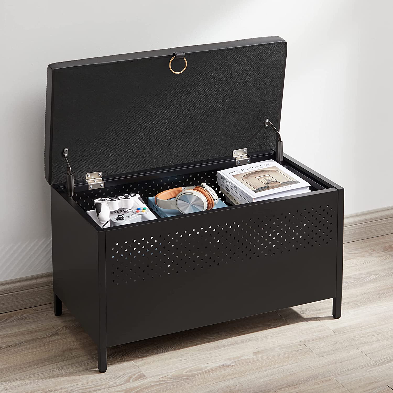 Black Storage Bench with Cushion Lid SONGMICS